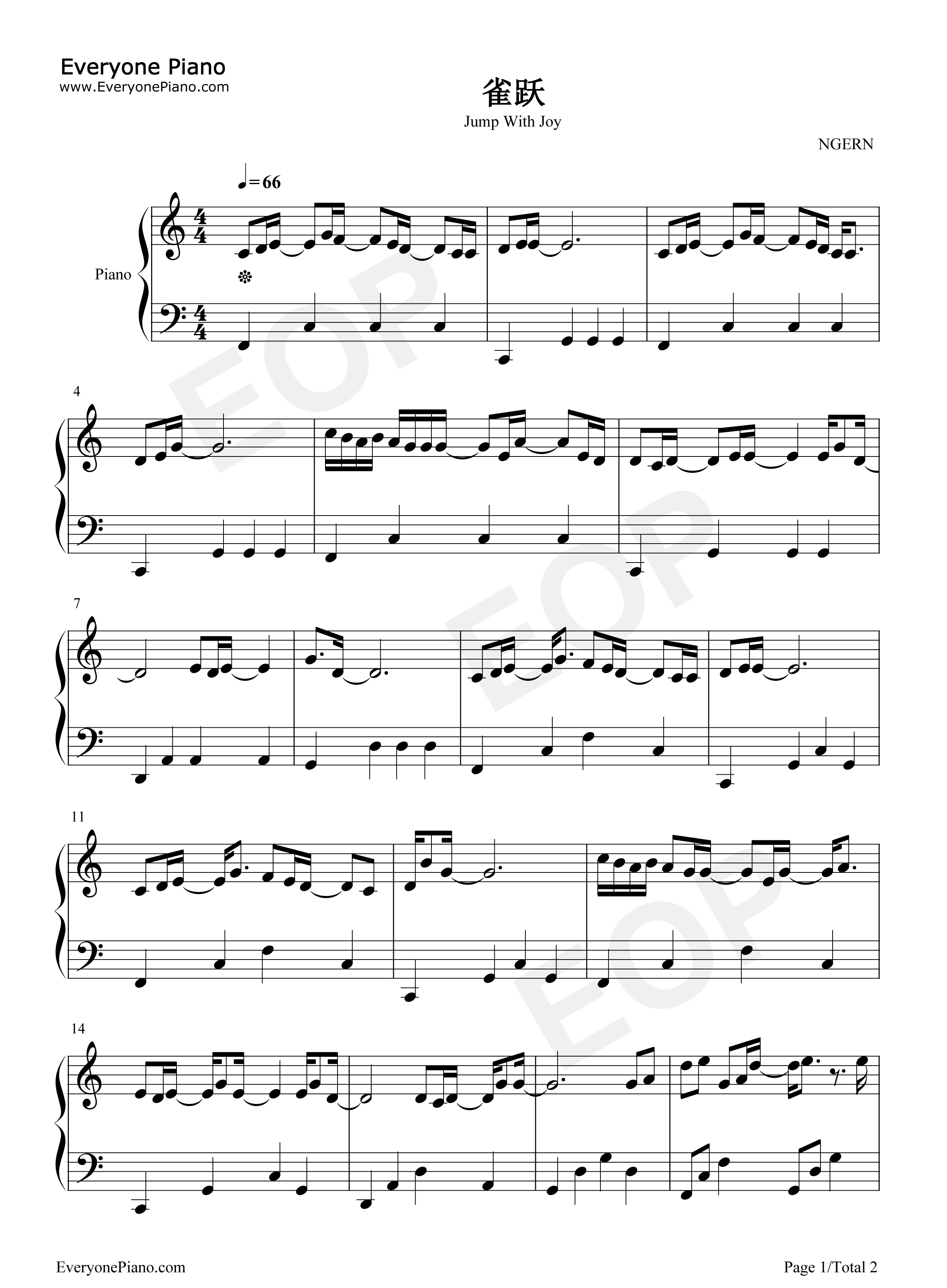 雀跃钢琴谱_任然_小来哥