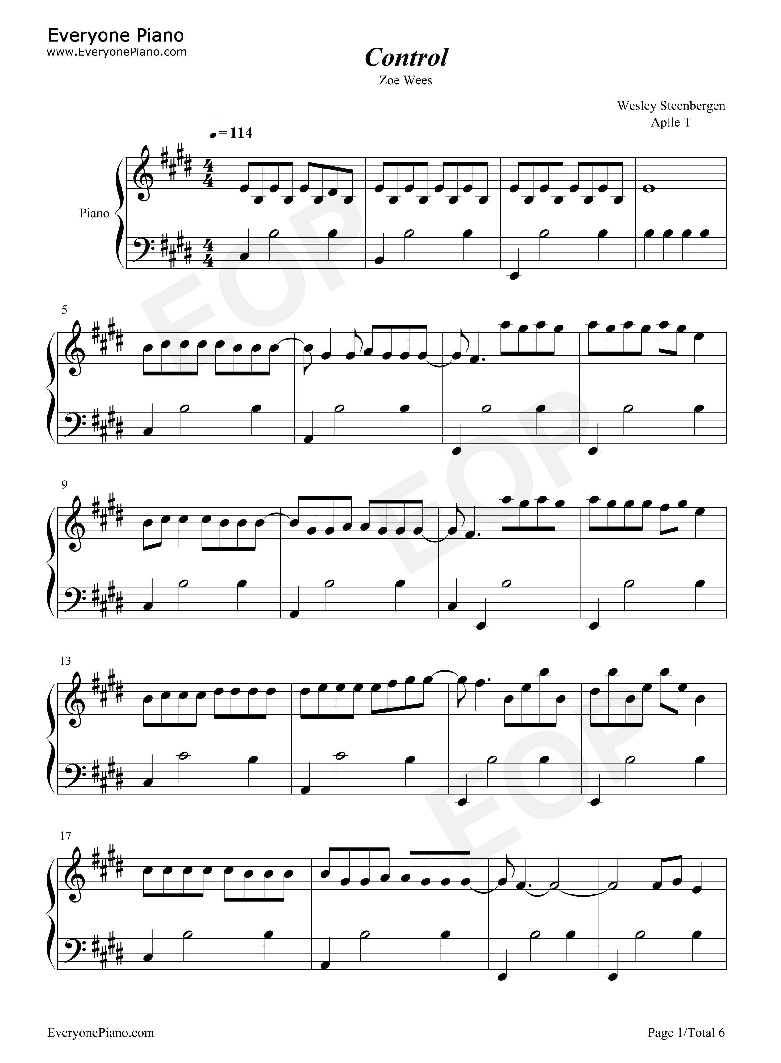 Control钢琴谱_Zoe_Wees