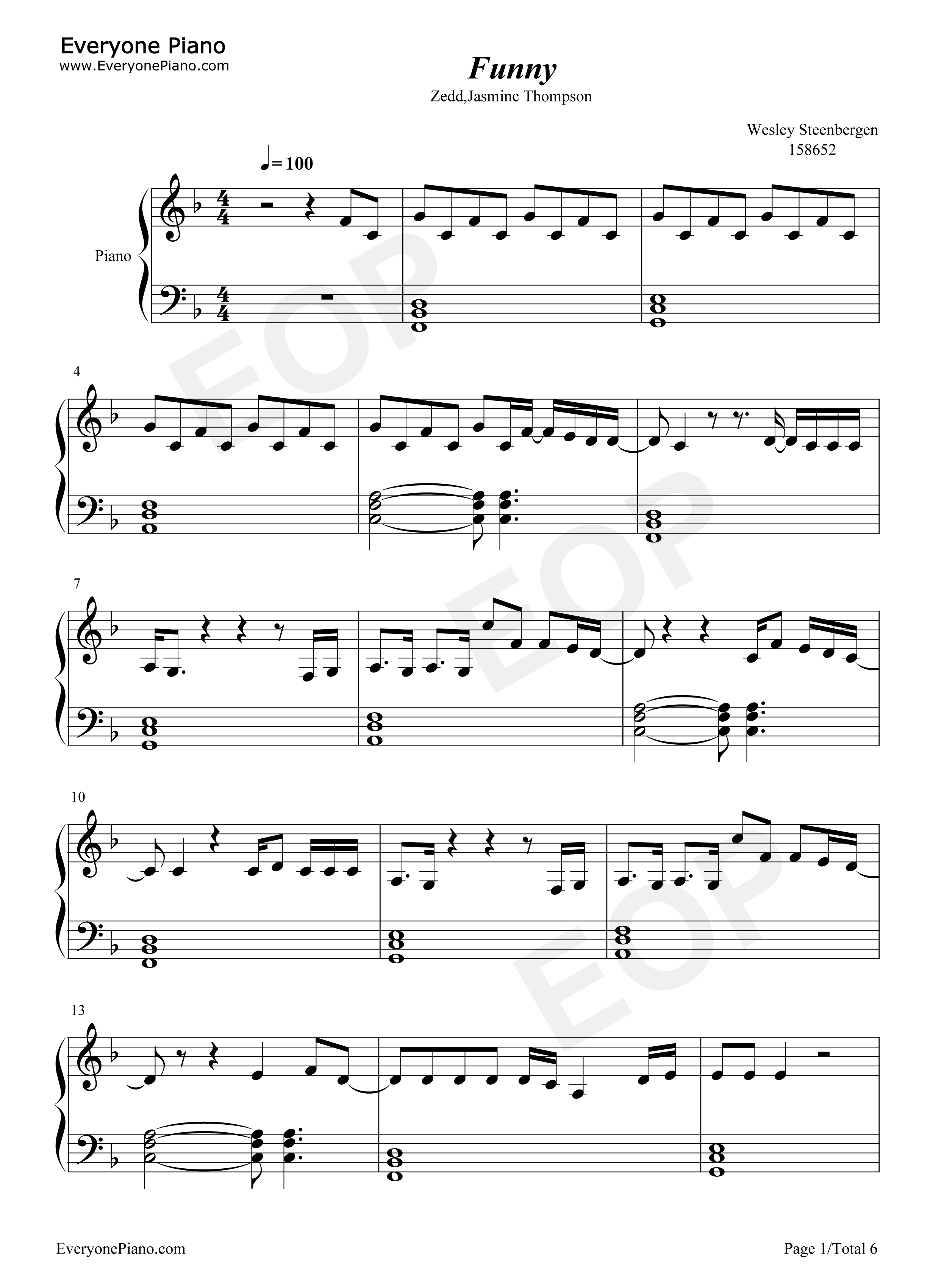 Funny钢琴谱_Zedd_Jasmine_Thompson