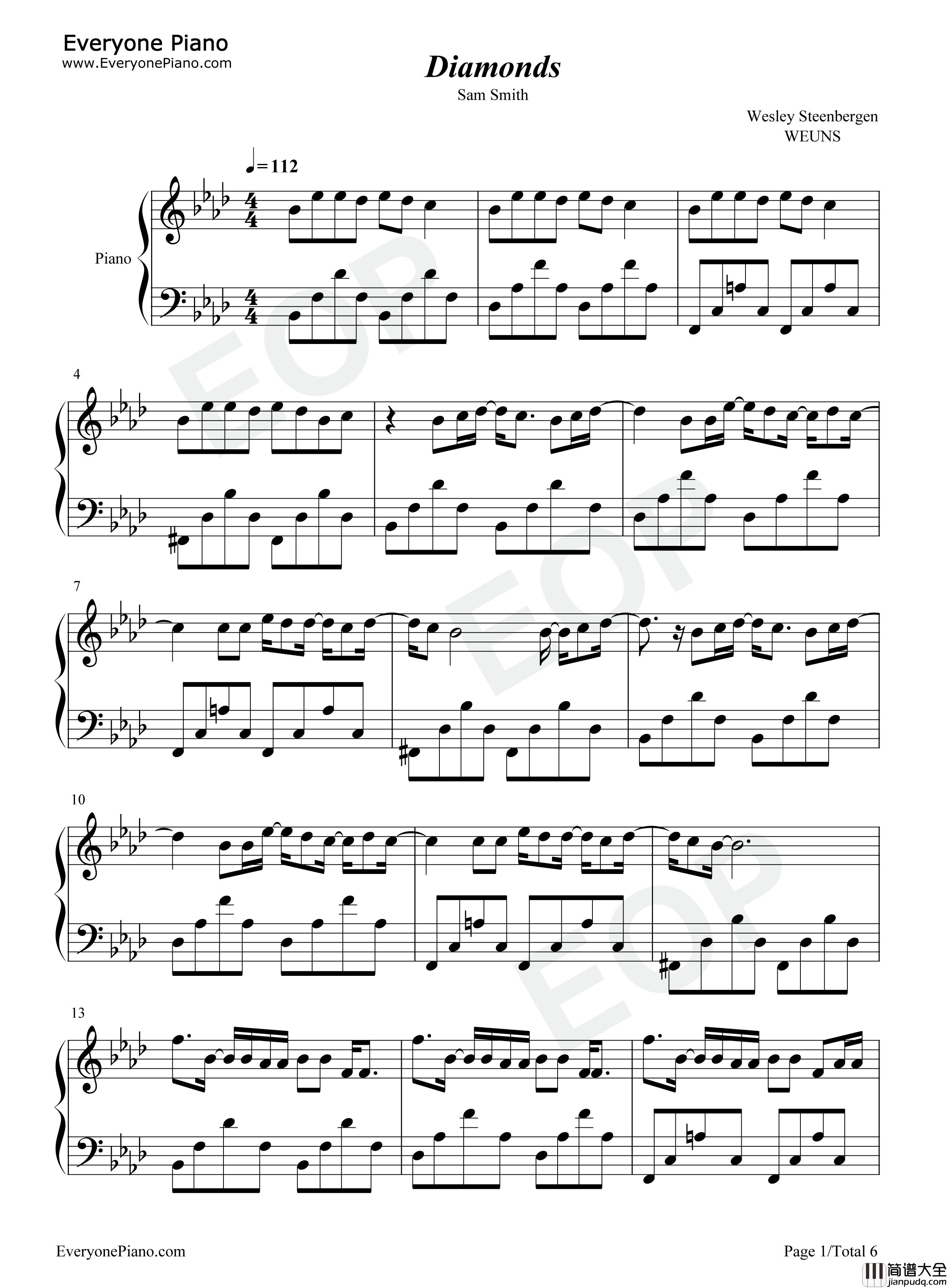 Diamonds钢琴谱_Sam_Smith