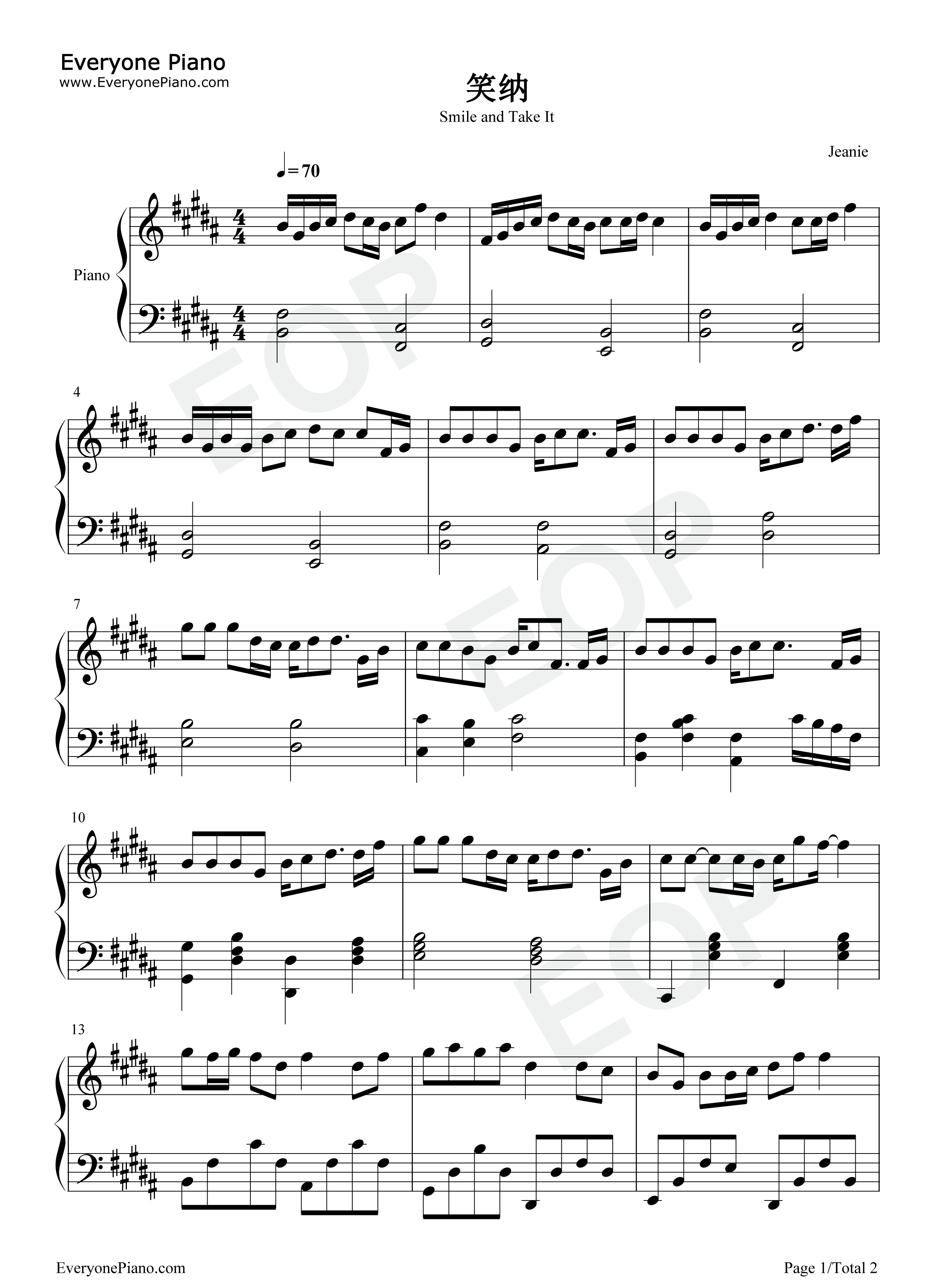 笑纳钢琴谱_花僮