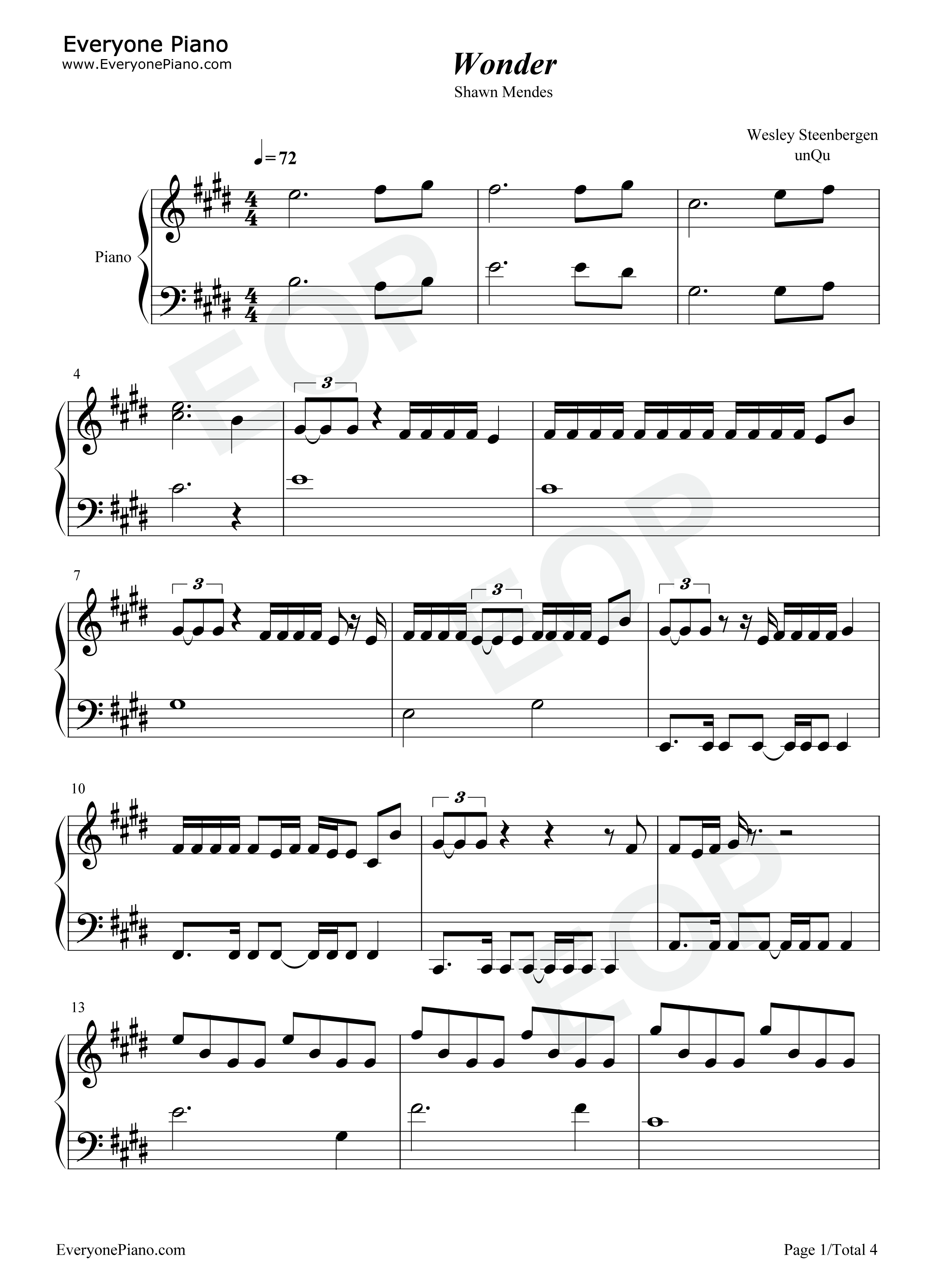 Wonder钢琴谱_Shawn_Mendes