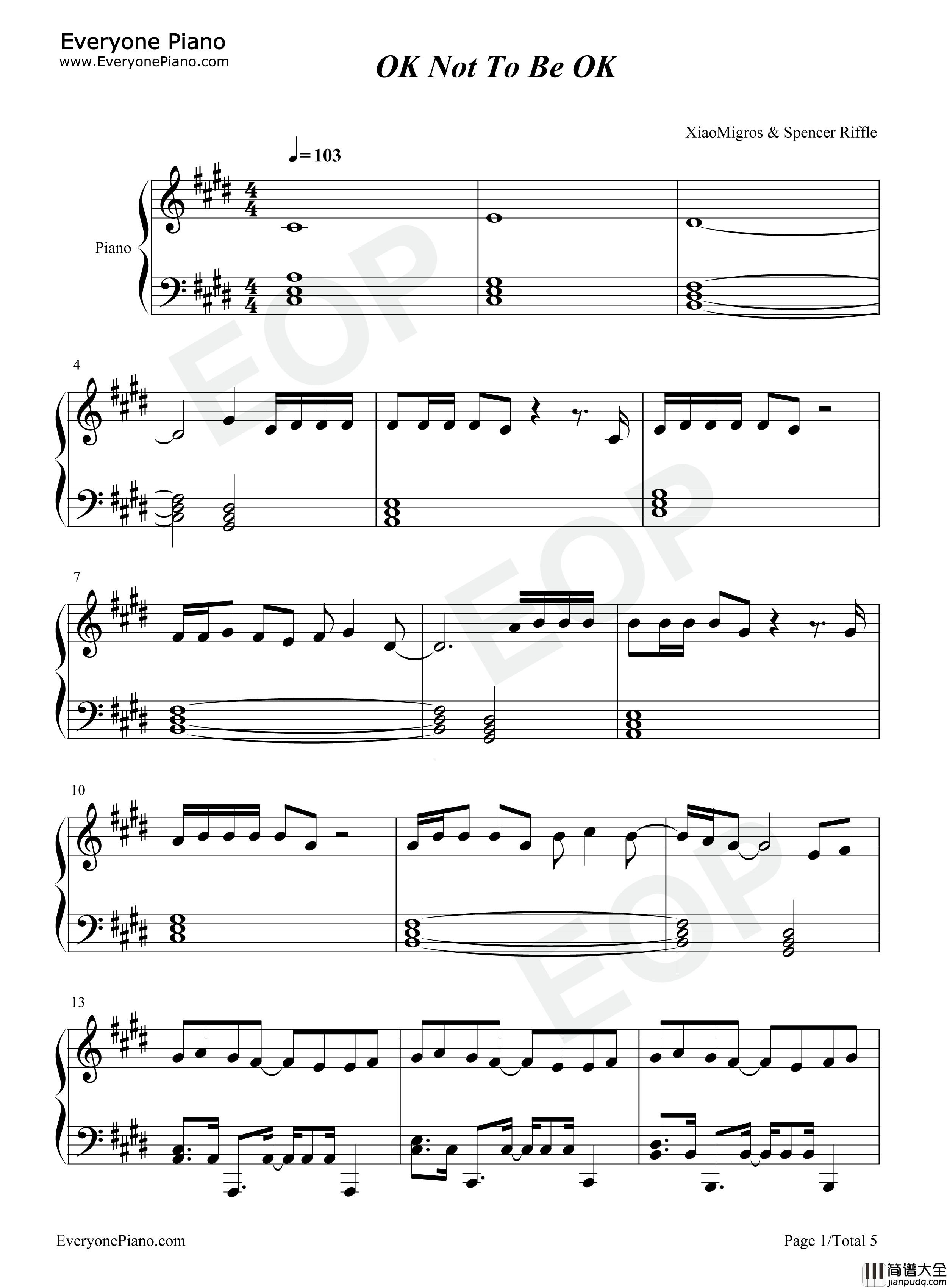 OK_Not_To_Be_OK钢琴谱_Marshmello_Demi_Lovato