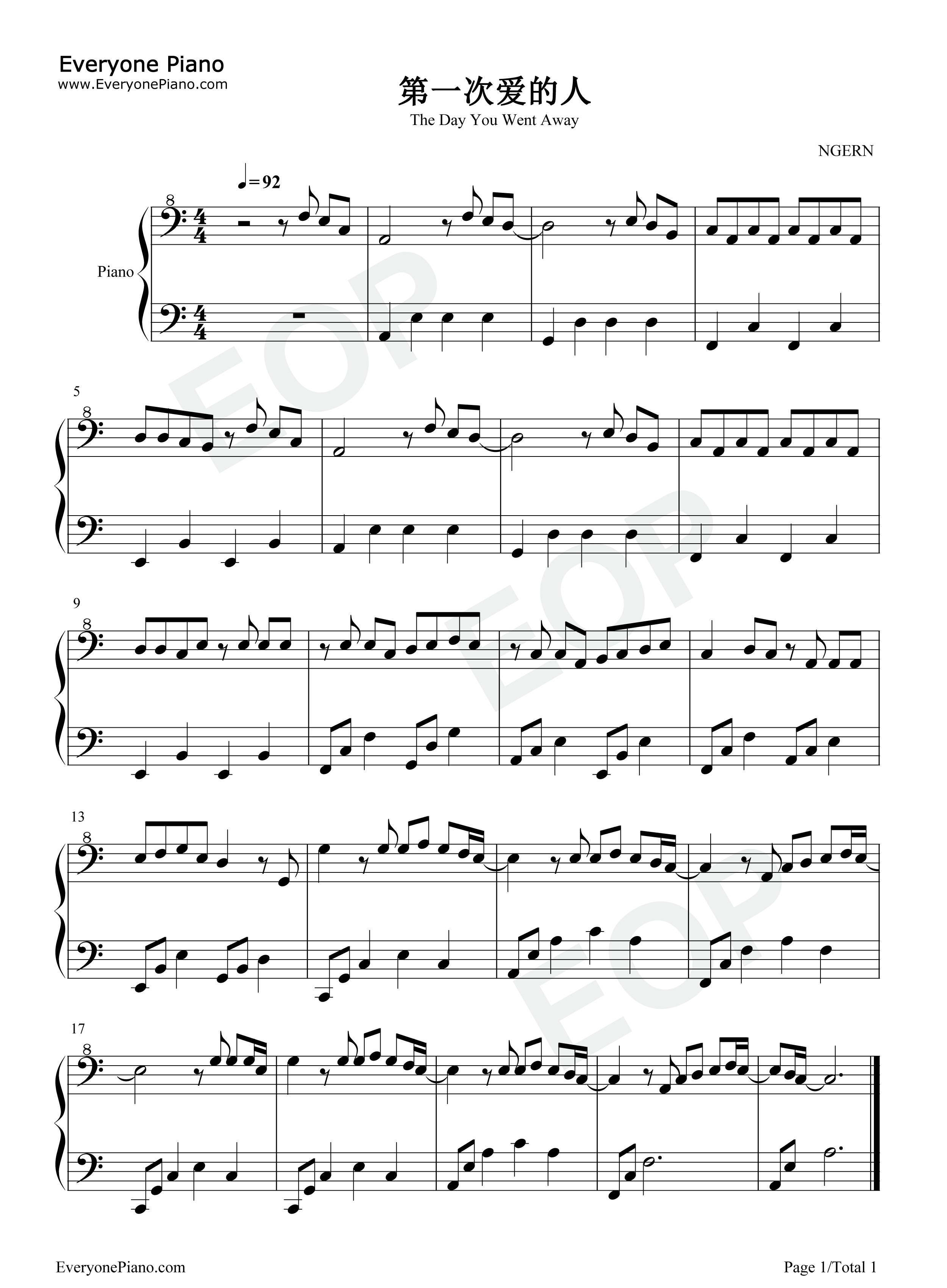 第一次爱的人钢琴谱_王心凌_M2M