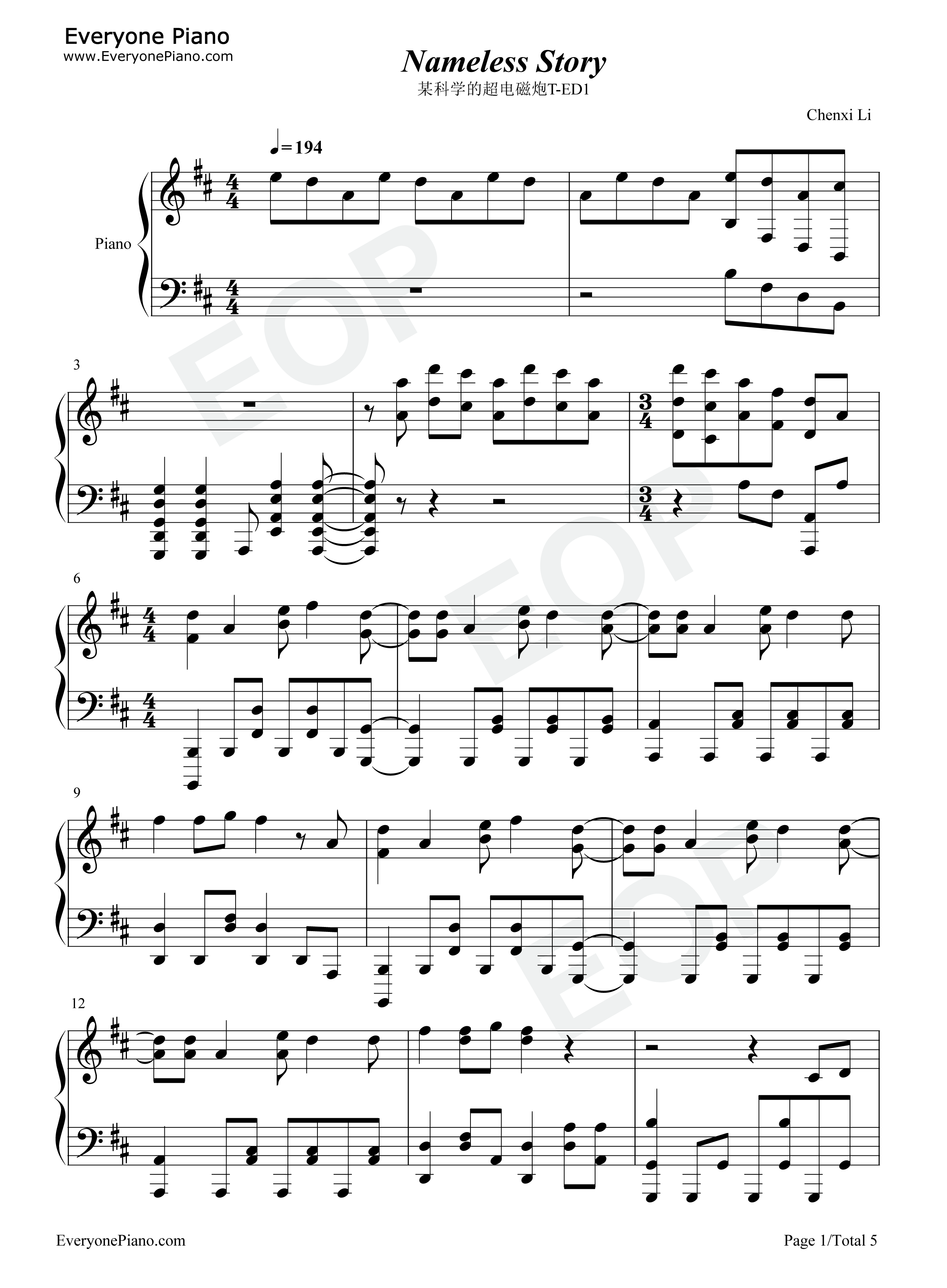 Nameless_Story钢琴谱_岸田教团&THE明星Rockets