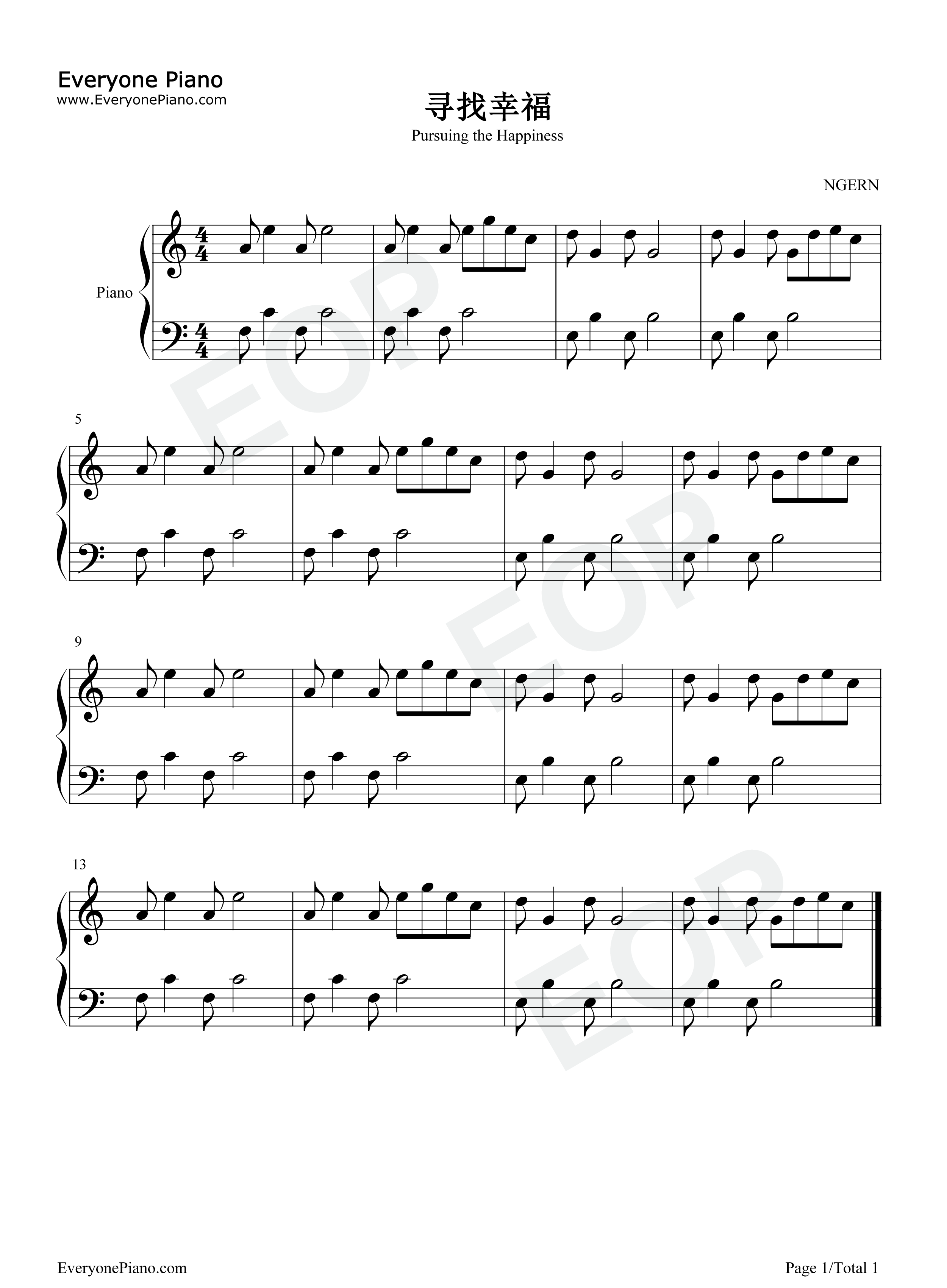 寻找幸福钢琴谱_Leessang