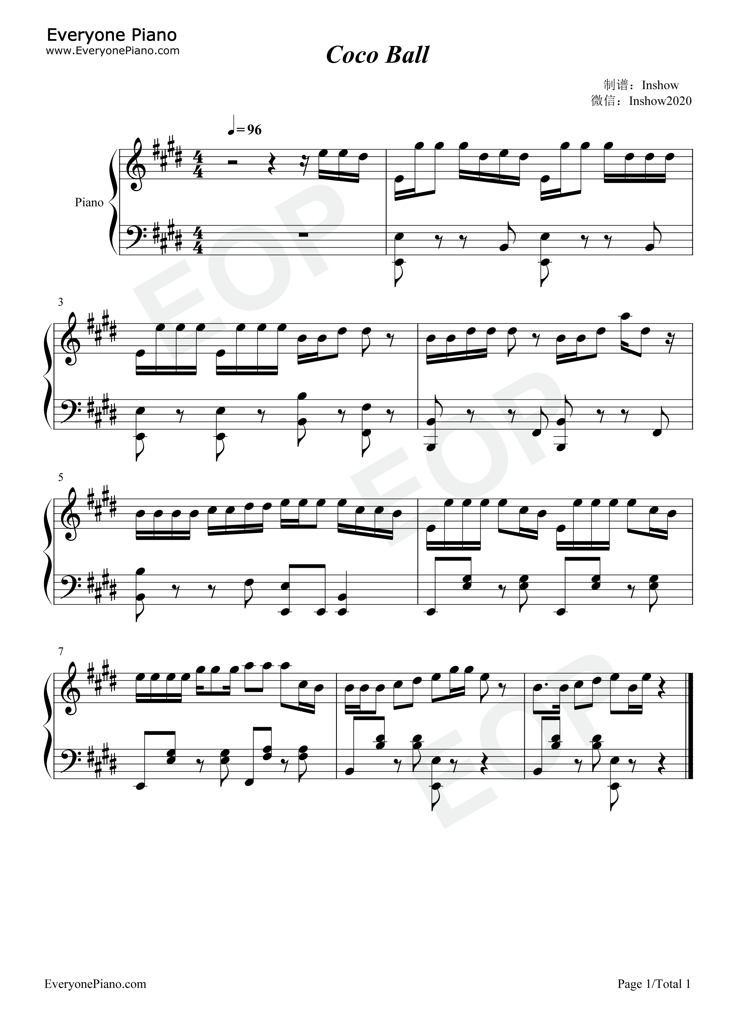 Coco_Ball钢琴谱_韩国群星