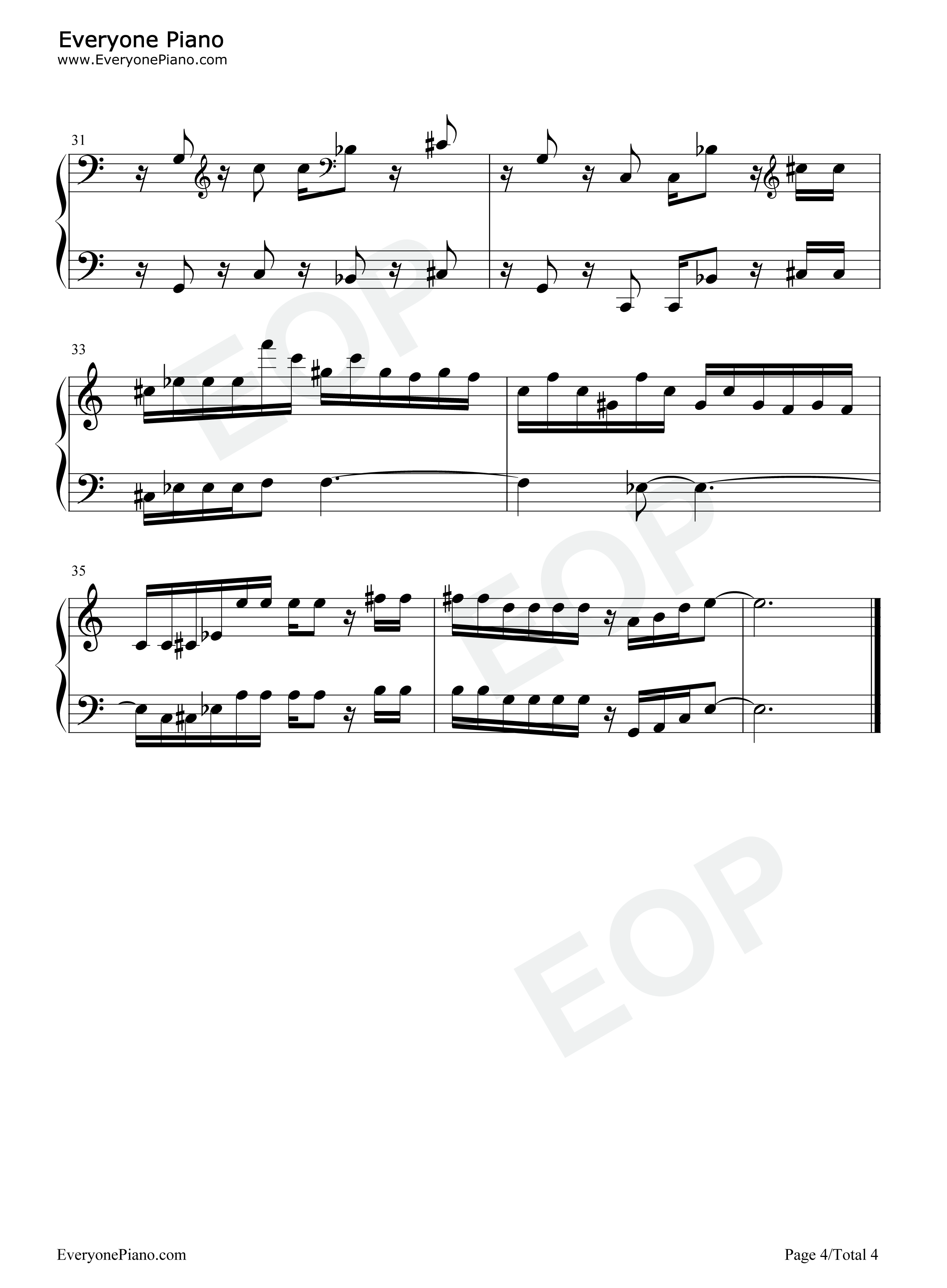 魂斗罗第六关背景音乐钢琴谱_Konami