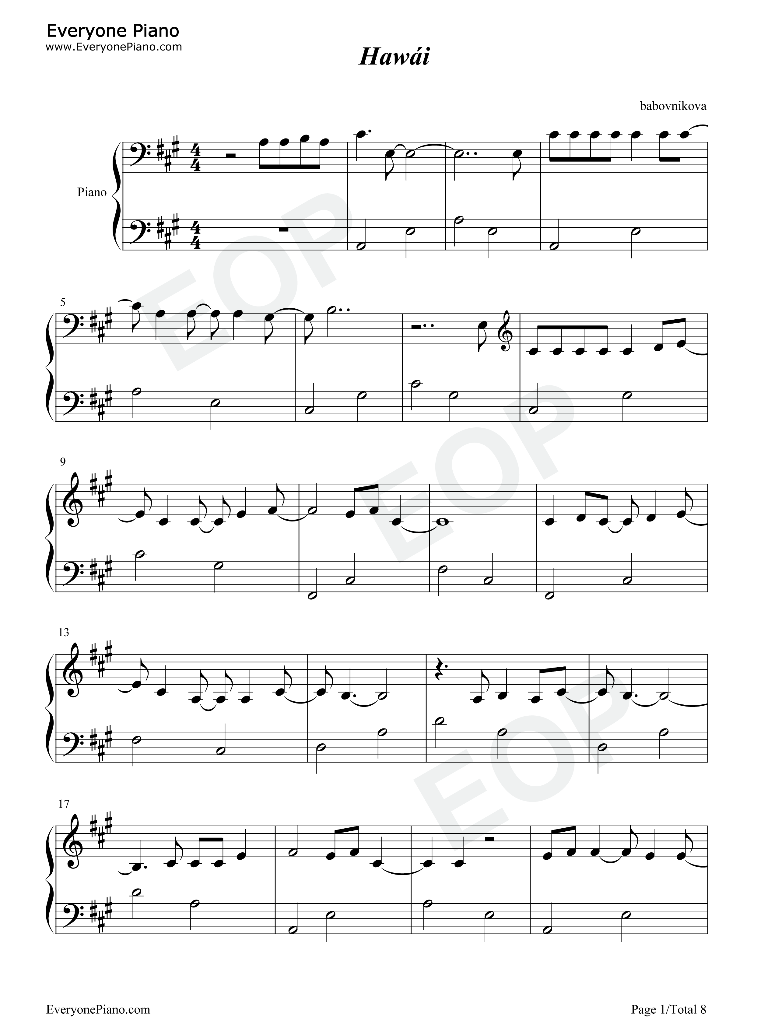 Hawái钢琴谱_Maluma_The_Weeknd