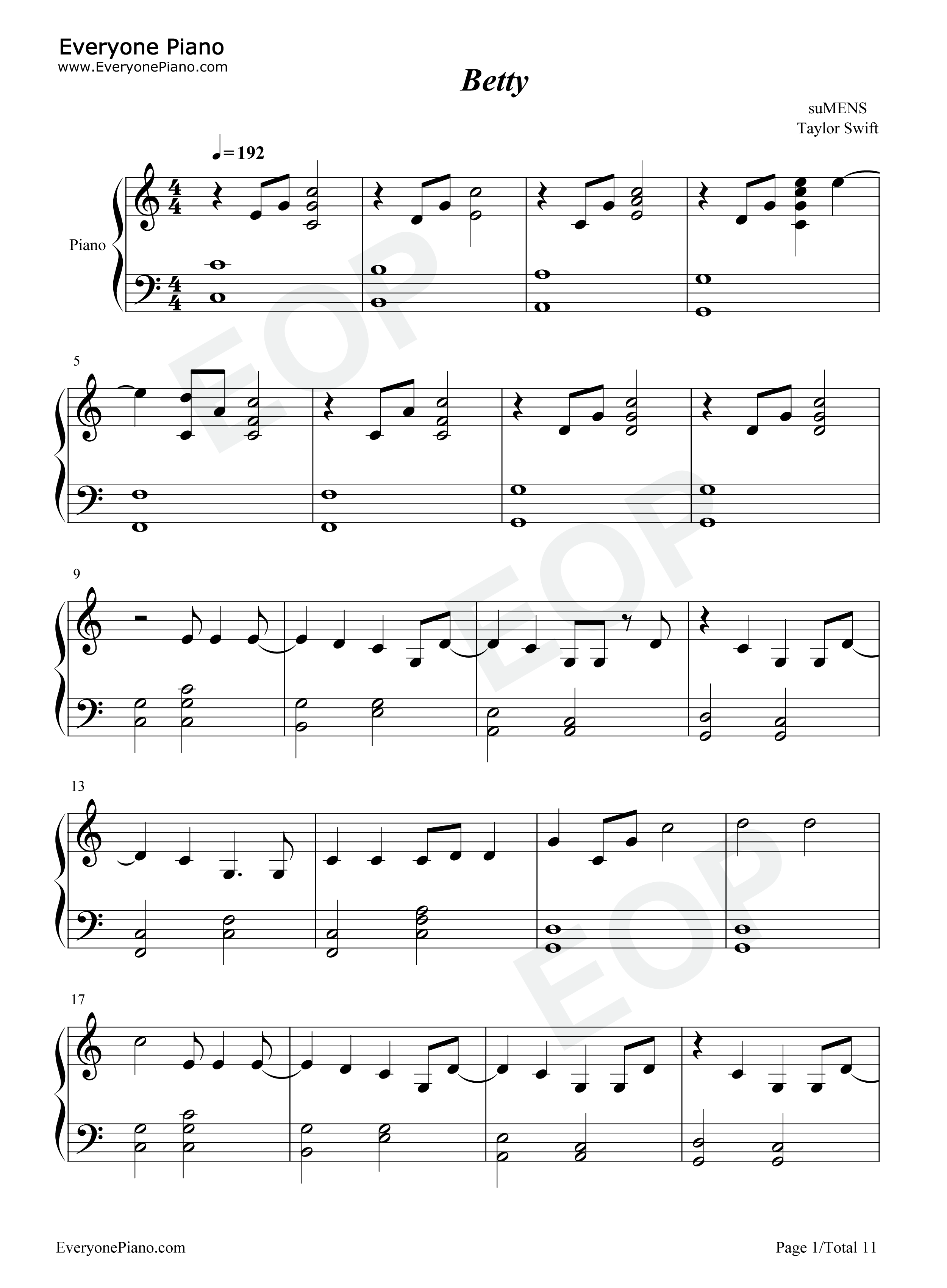 Betty钢琴谱_Taylor_Swift