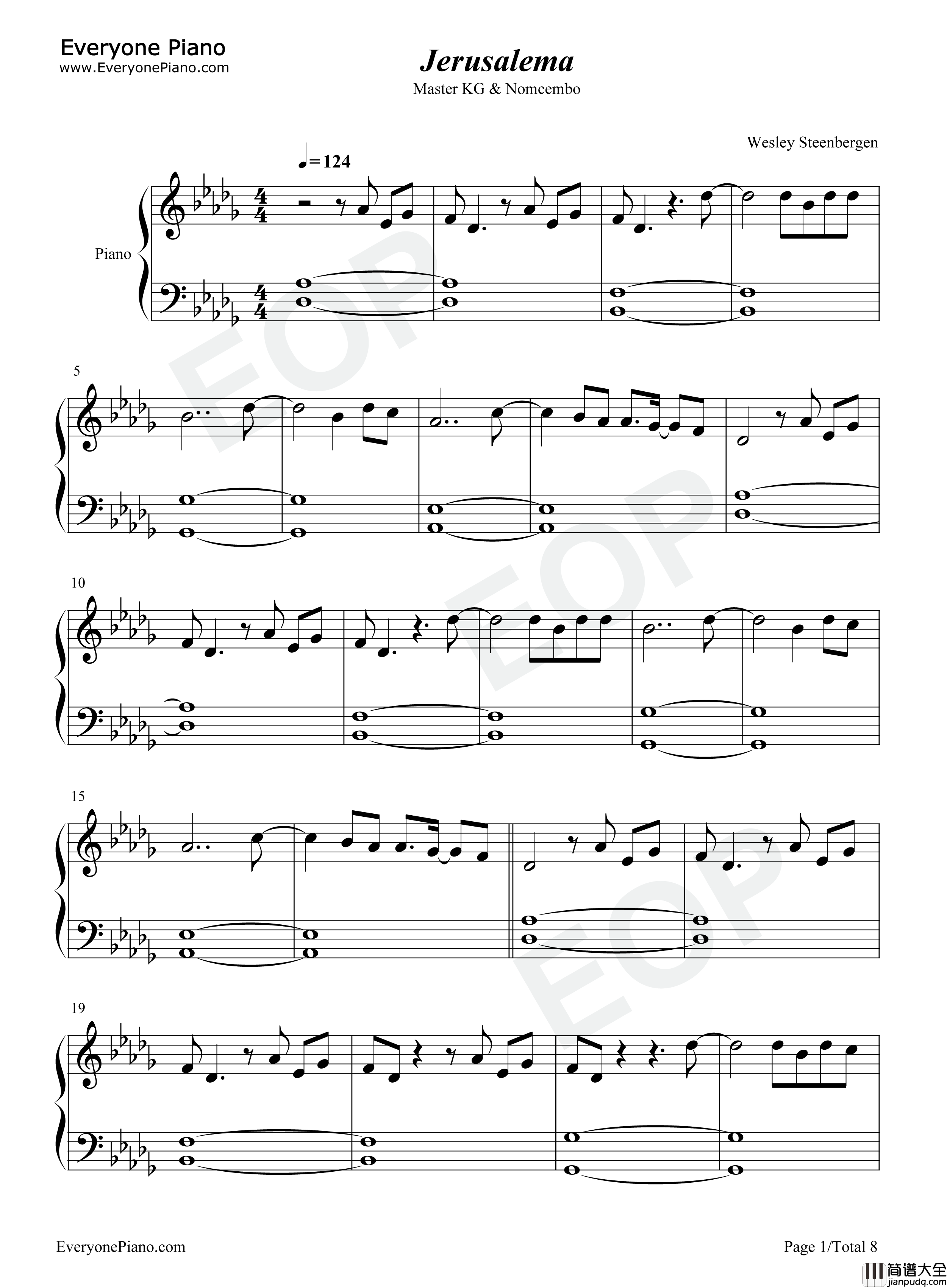 Jerusalema钢琴谱_Master_KG_Nomcebo