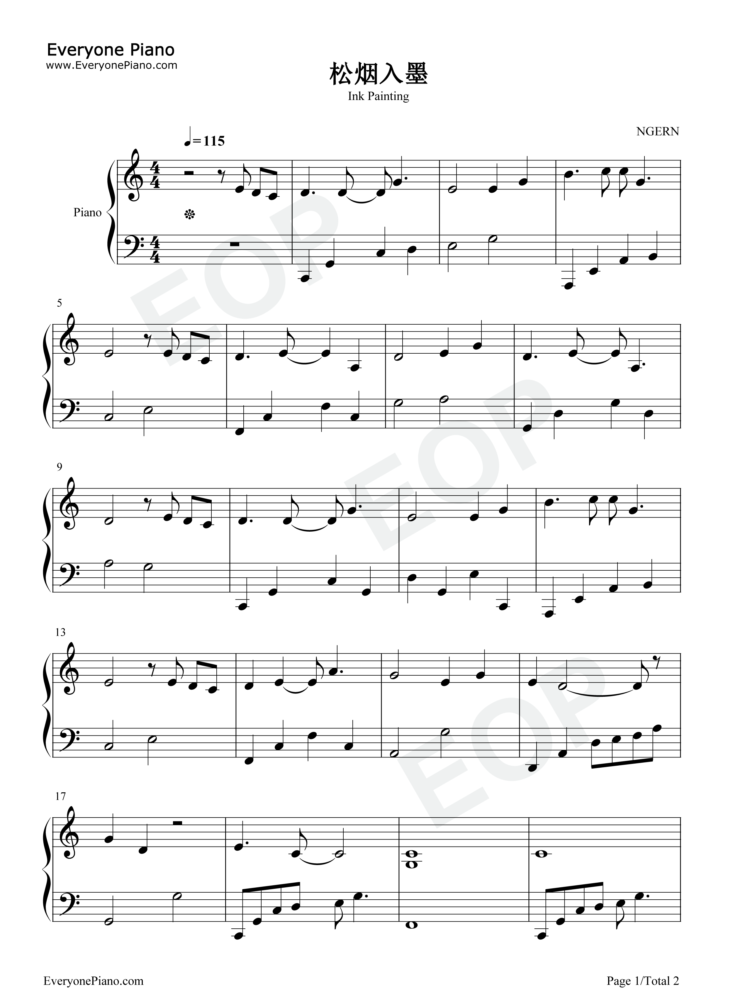 松烟入墨钢琴谱_Winky诗