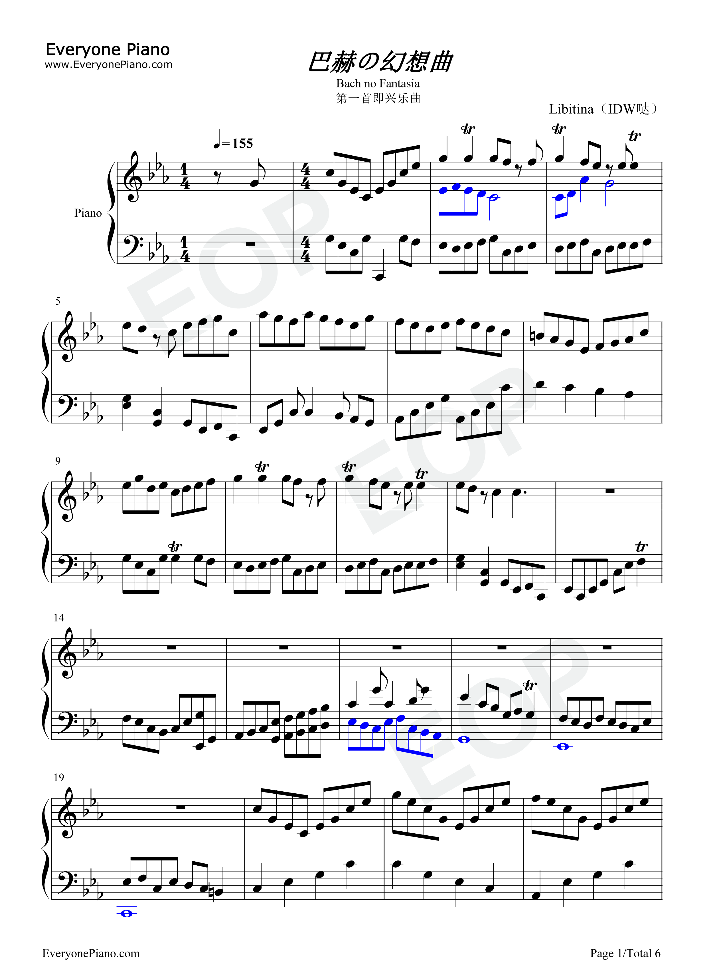 巴赫の幻想曲钢琴谱_IDW哒