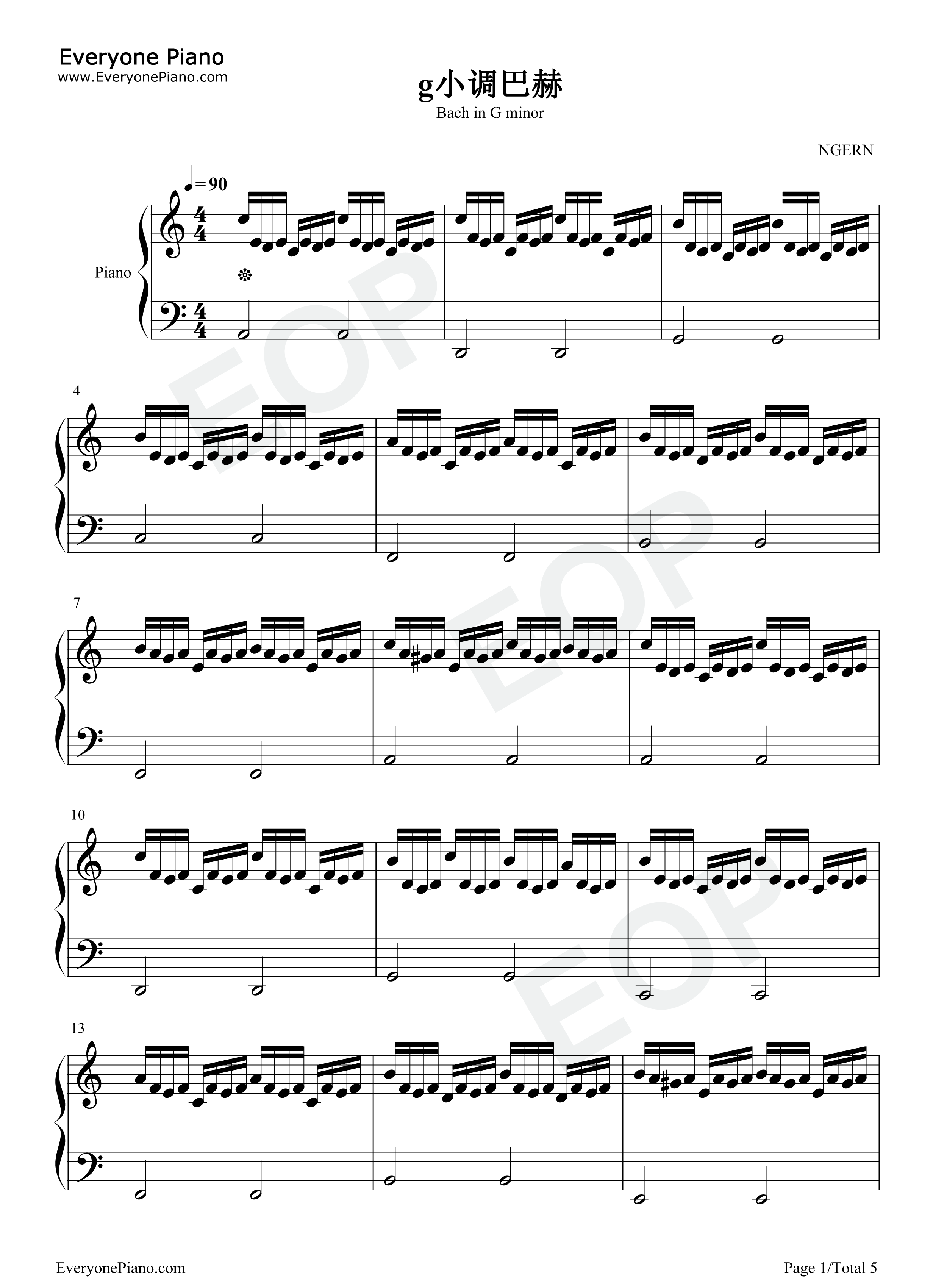 g小调巴赫钢琴谱_巴赫
