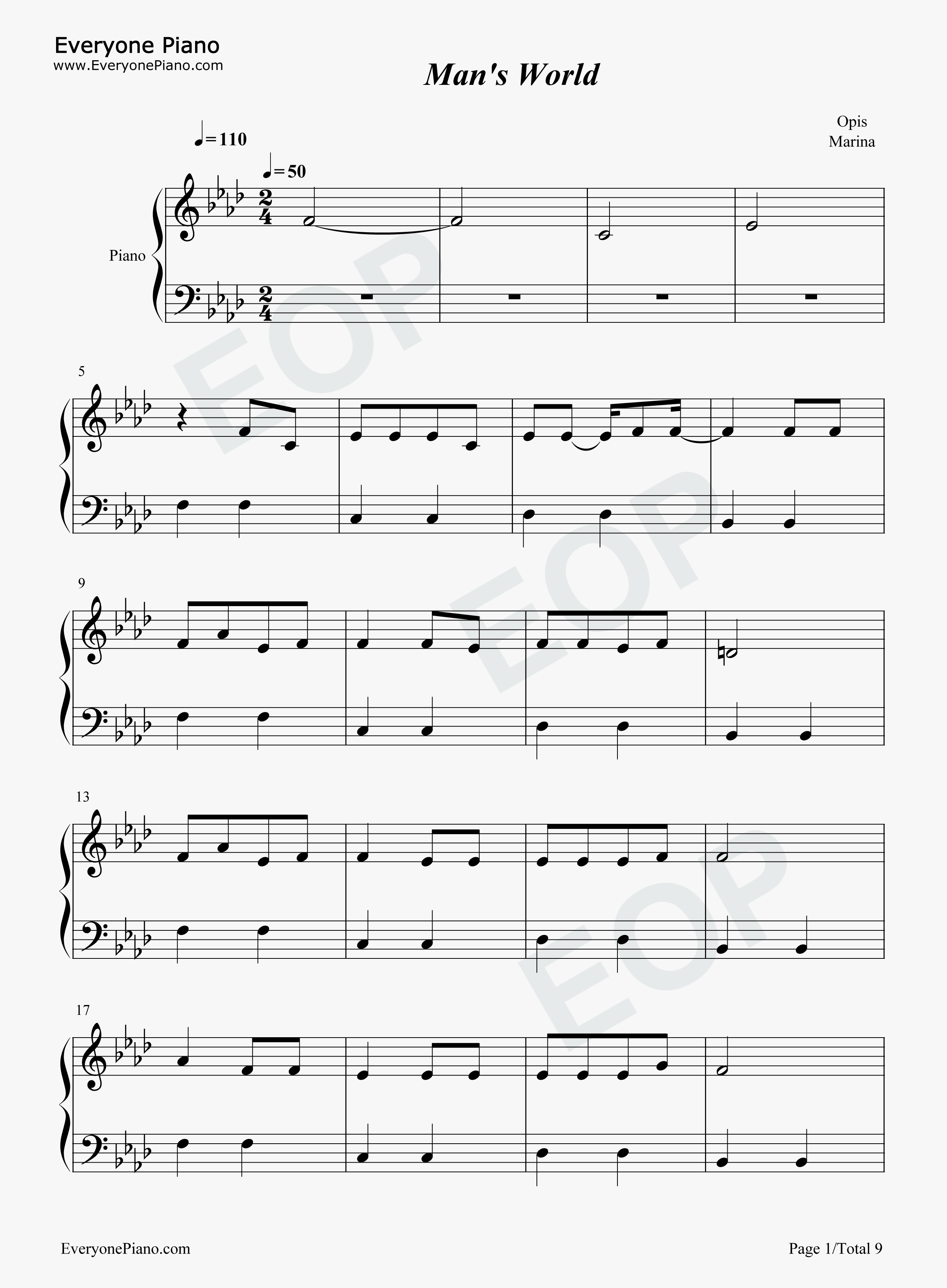 Mans_World钢琴谱_Marina