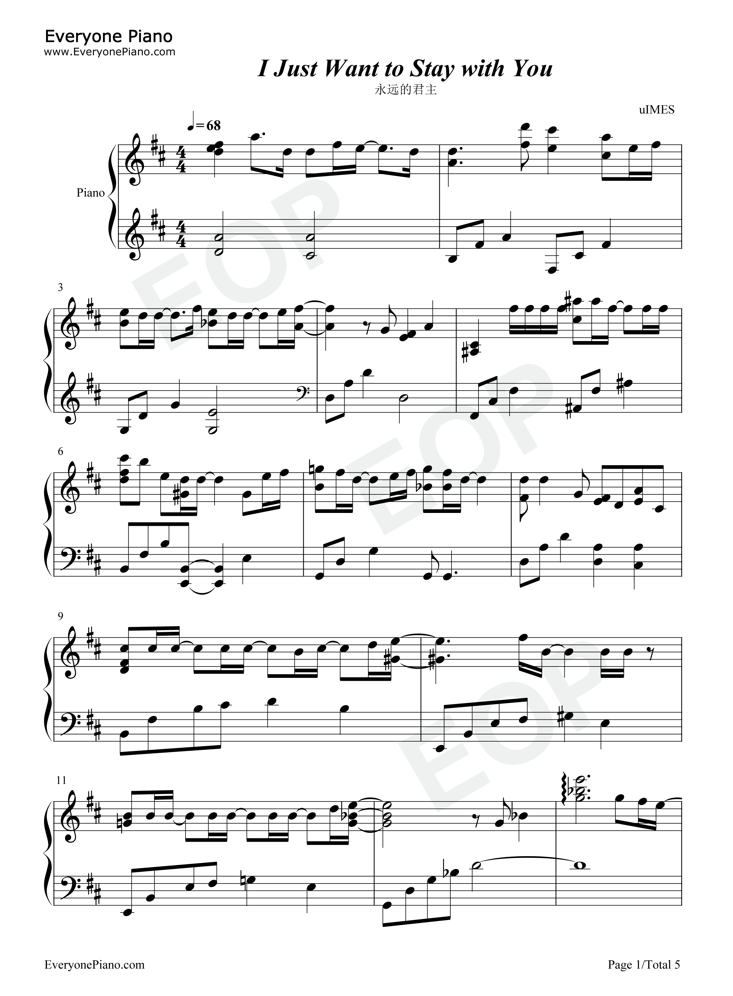 I_Just_Want_To_Stay_With_You钢琴谱_Zion.T