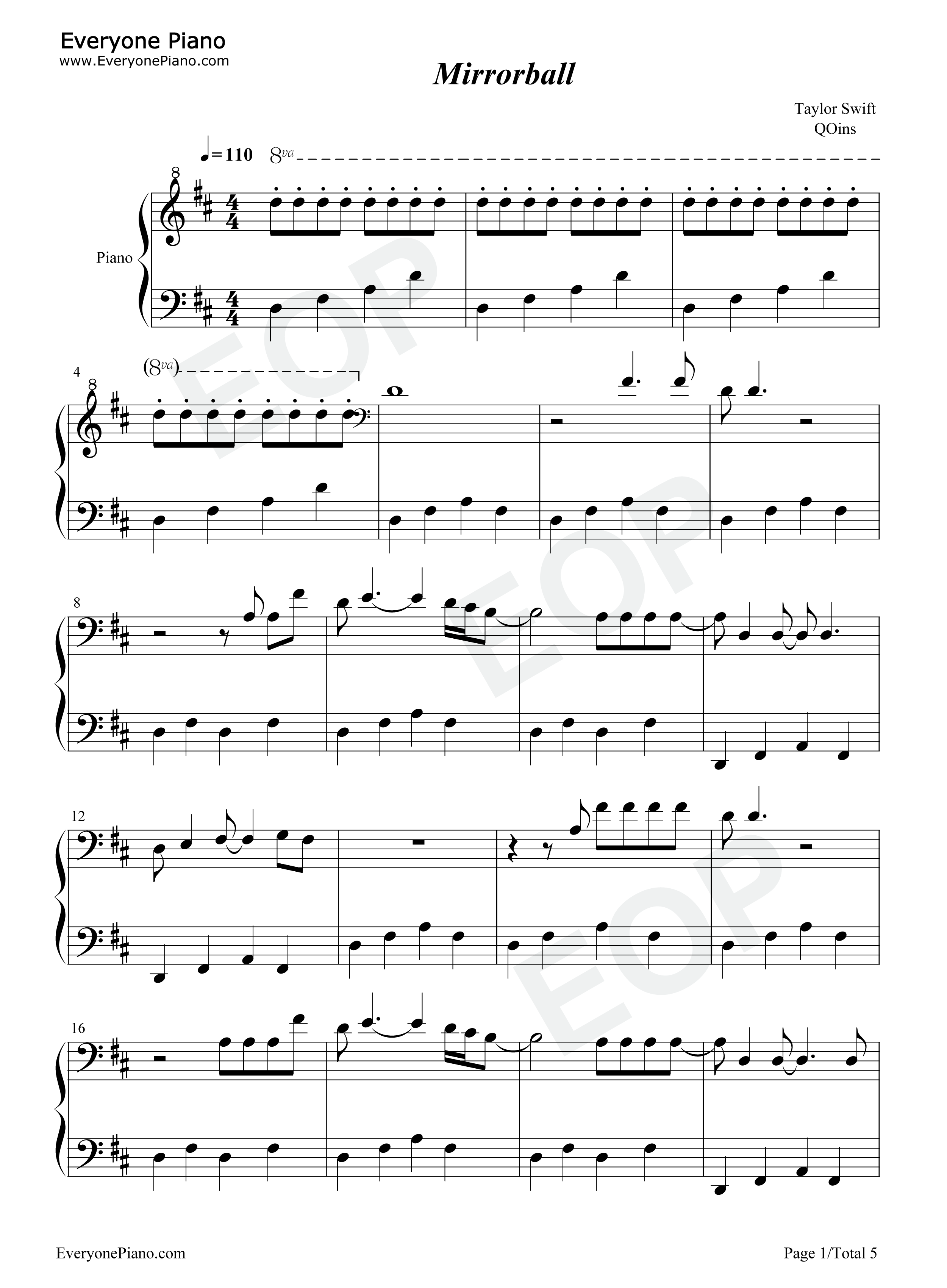 Mirrorball钢琴谱_Taylor_Swift