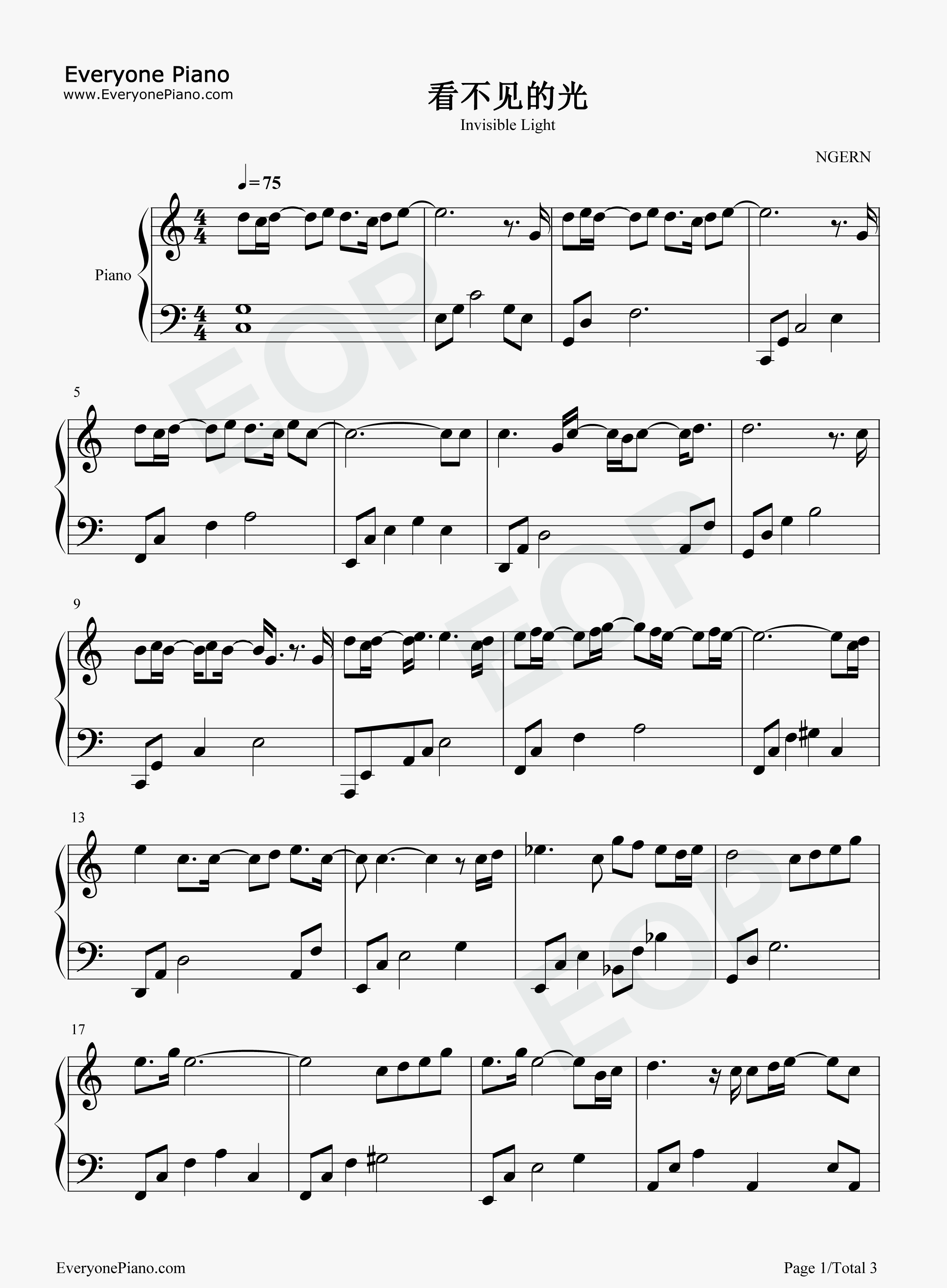 看不见的光钢琴谱_赵贝尔