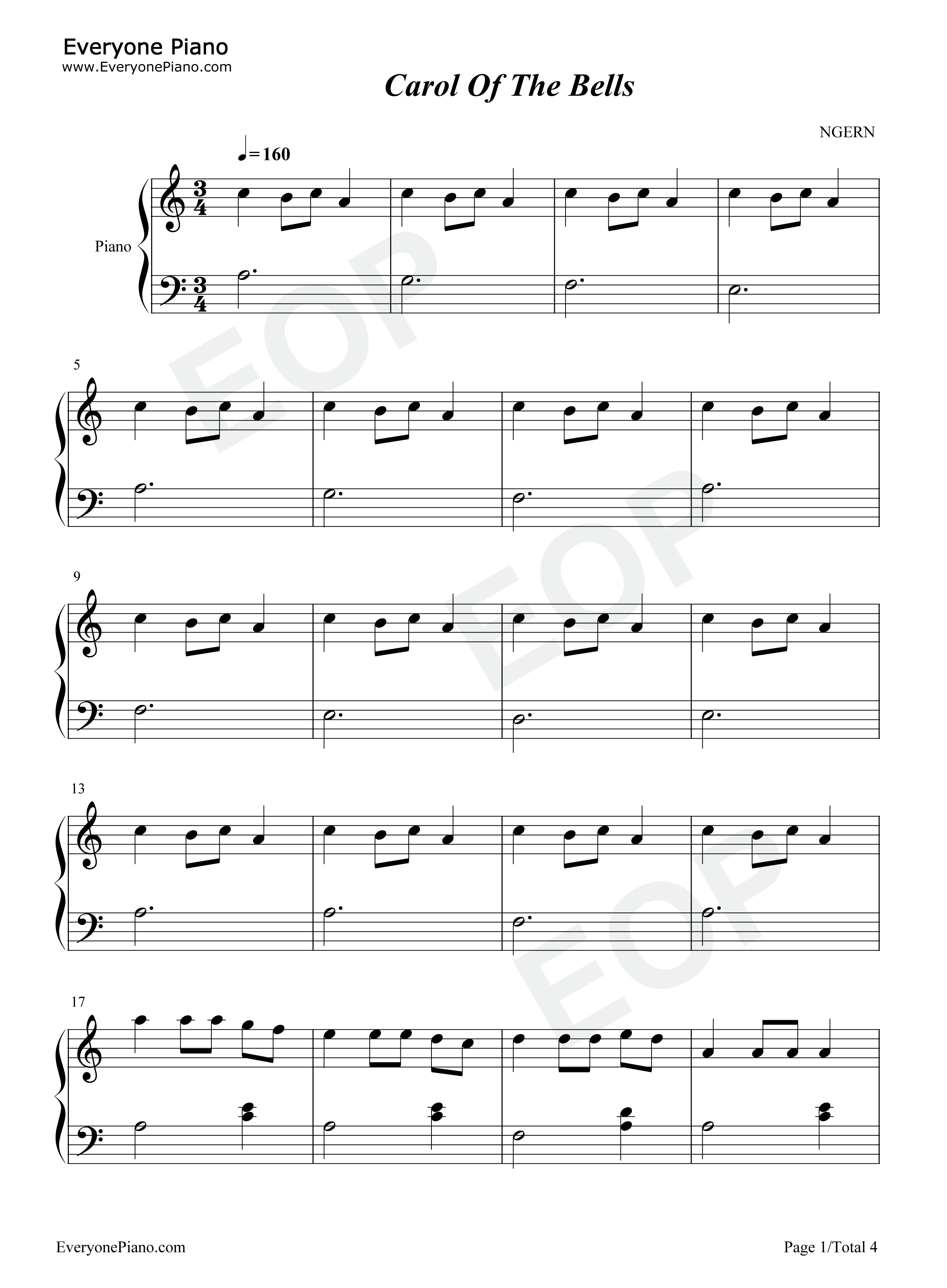 Carol_Of_The_Bells钢琴谱_Mykola_Leontovych