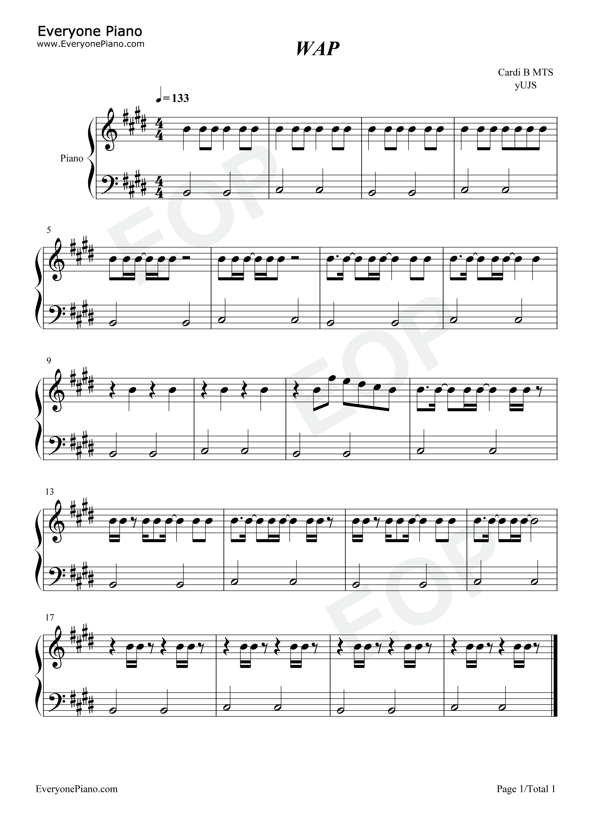 WAP钢琴谱_Cardi_B_Megan_Thee_Stallion