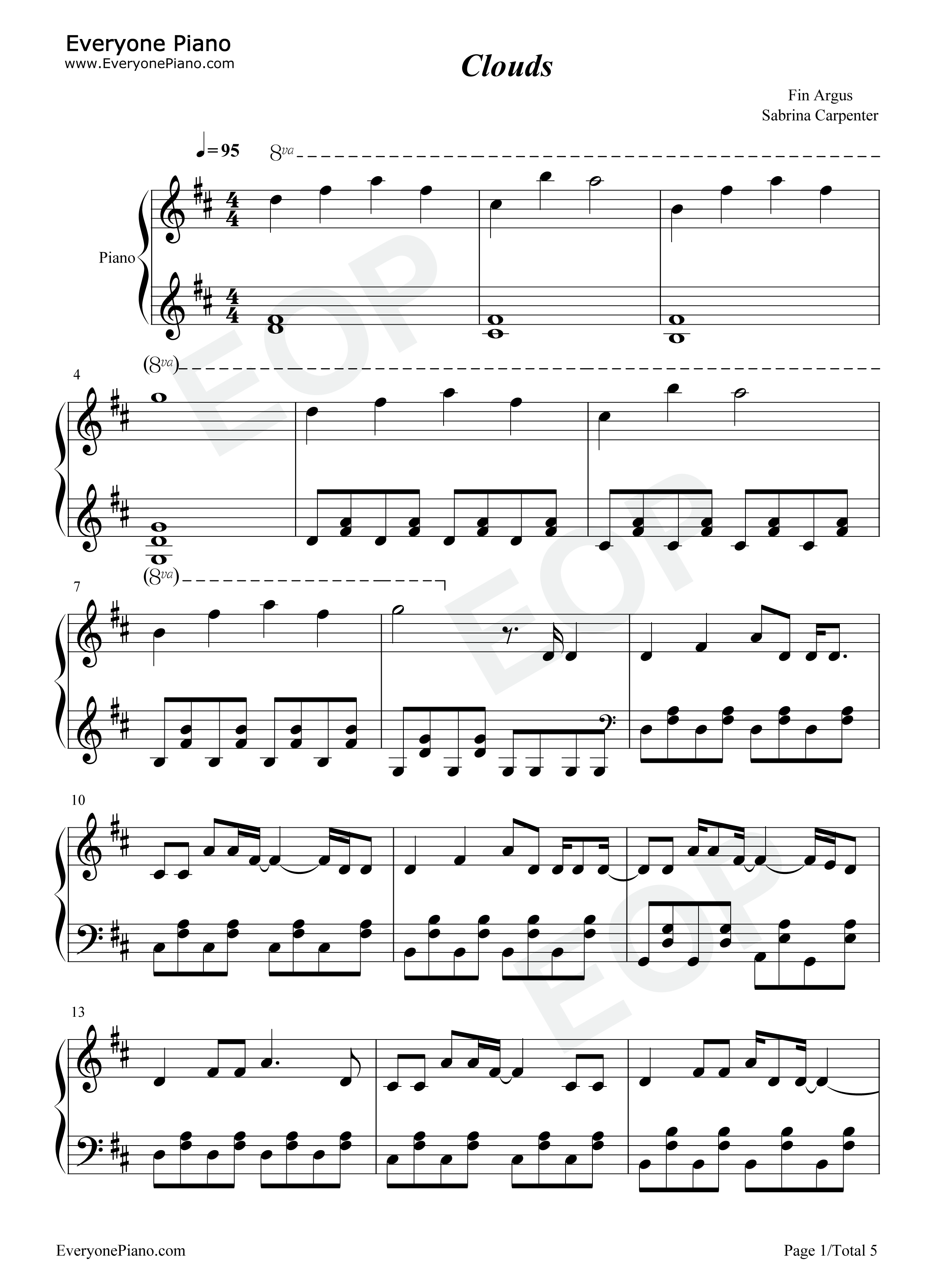 Clouds钢琴谱_Fin_Argus_Sabrina_Carpenter