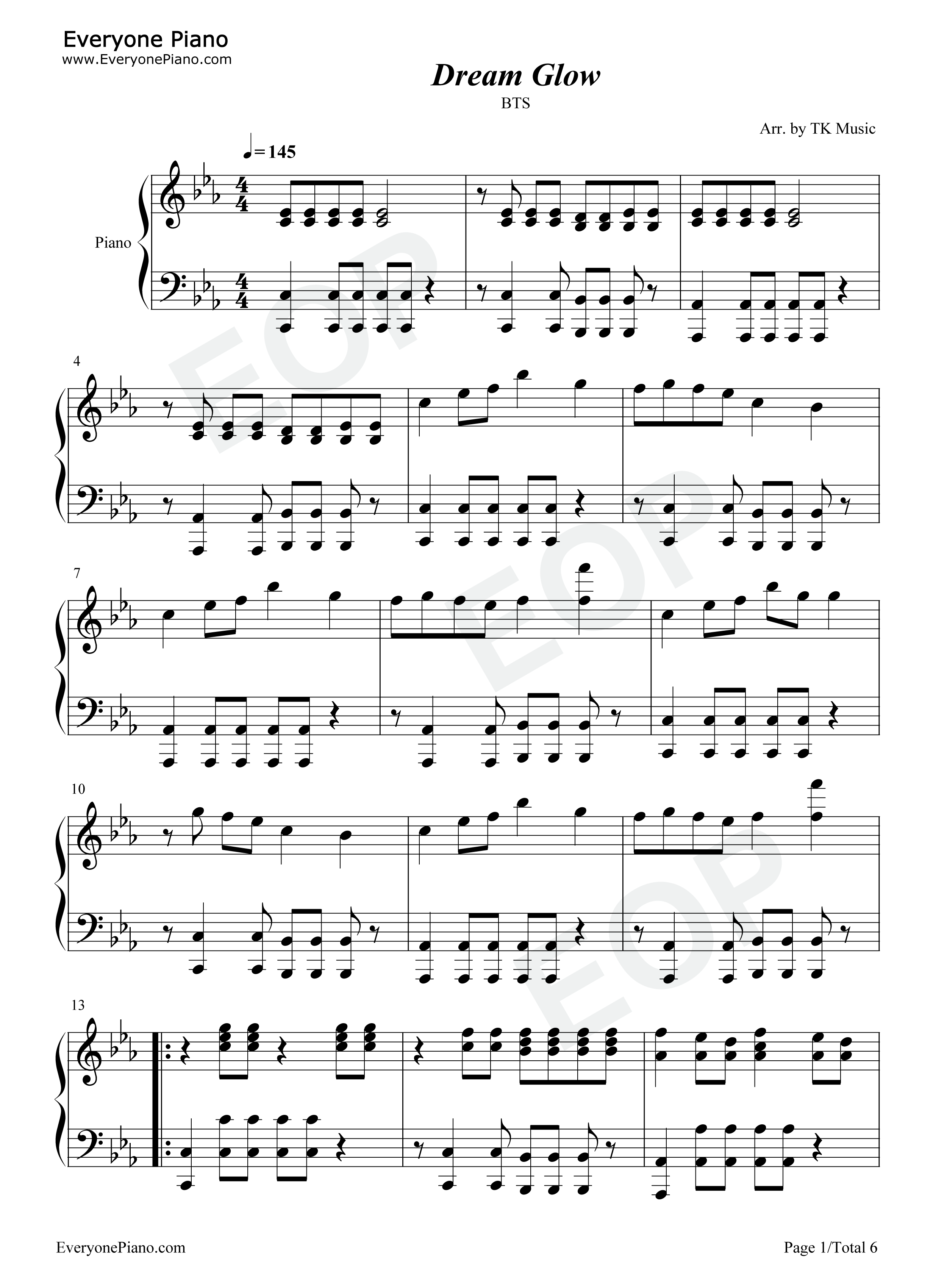 Dream_Glow钢琴谱_防弹少年团_Charli_XCX