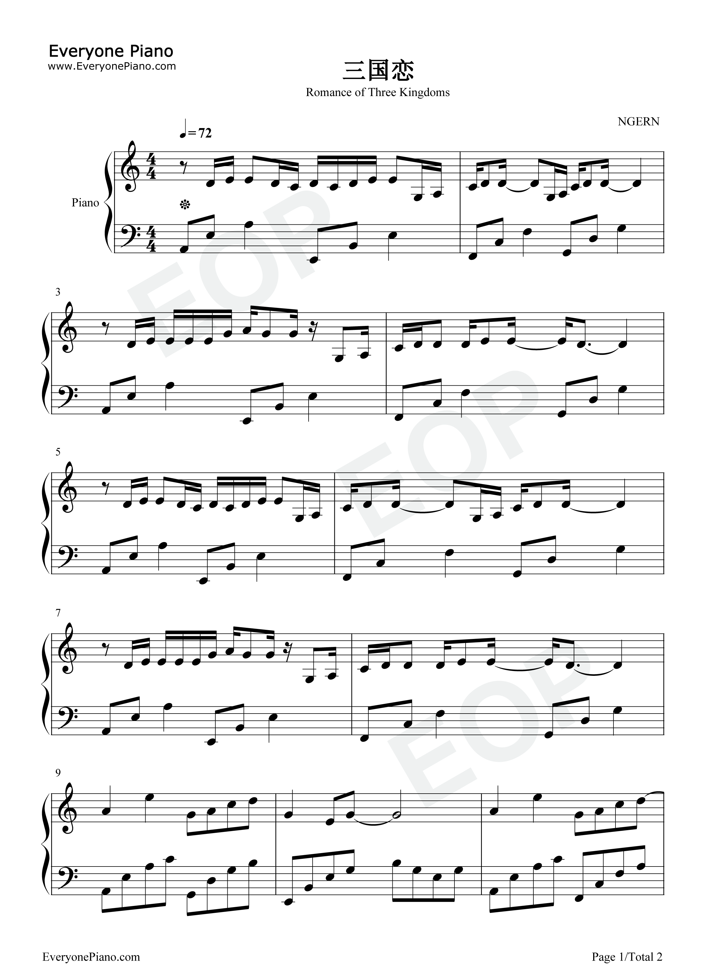 三国恋钢琴谱_Tank