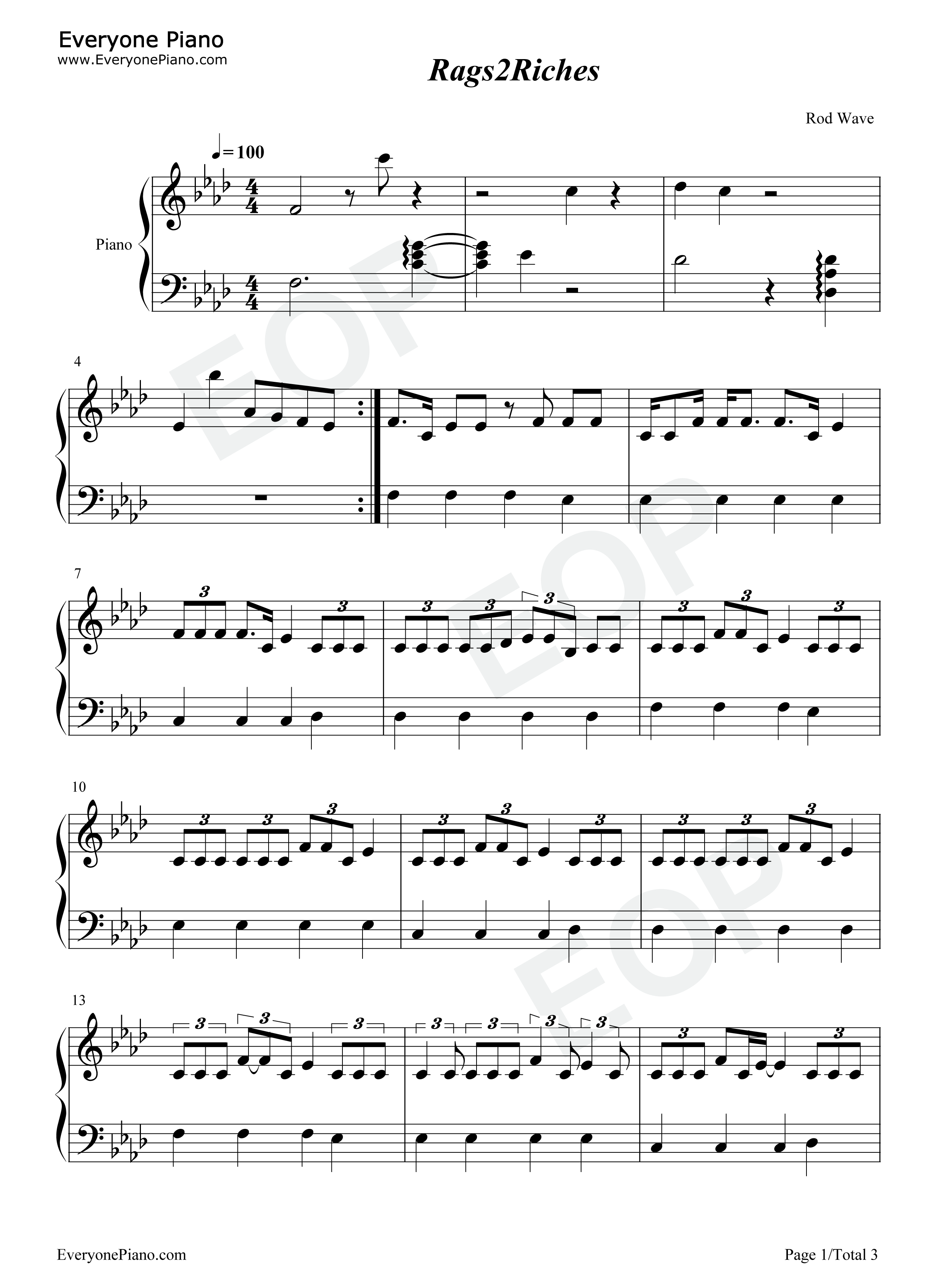 Rags2Riches钢琴谱_Rod_Wave_ATR_SonSon