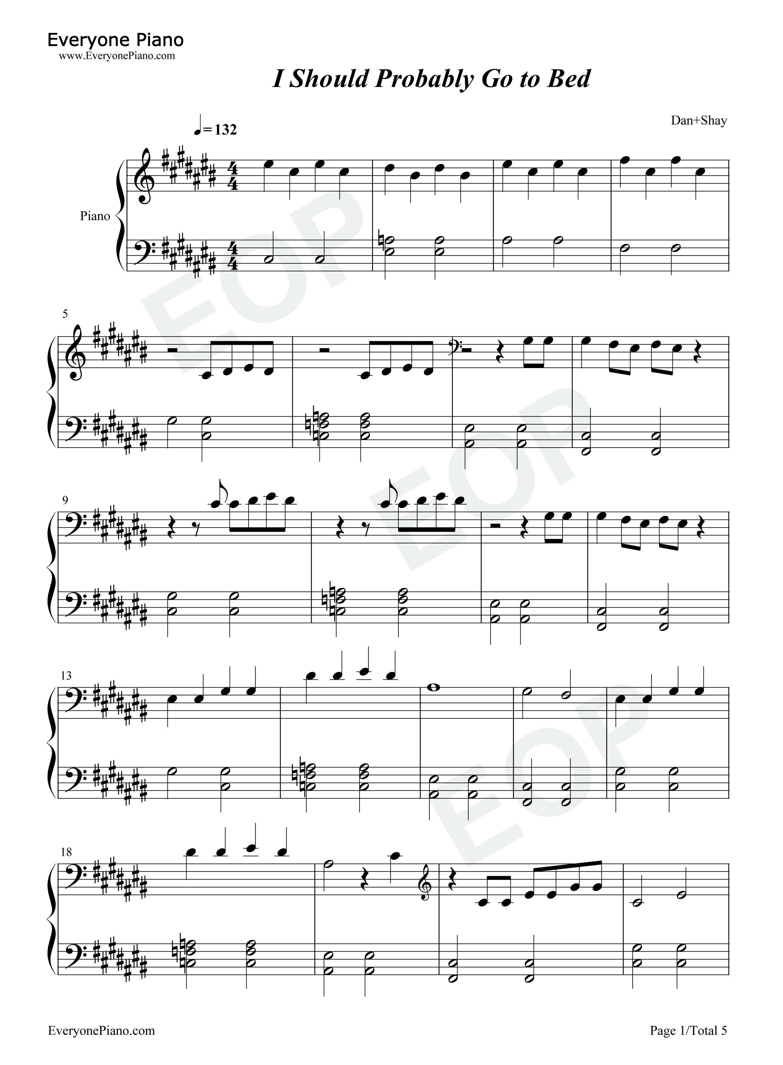 I_Should_Probably_Go_to_Bed钢琴谱_Dan_+_Shay