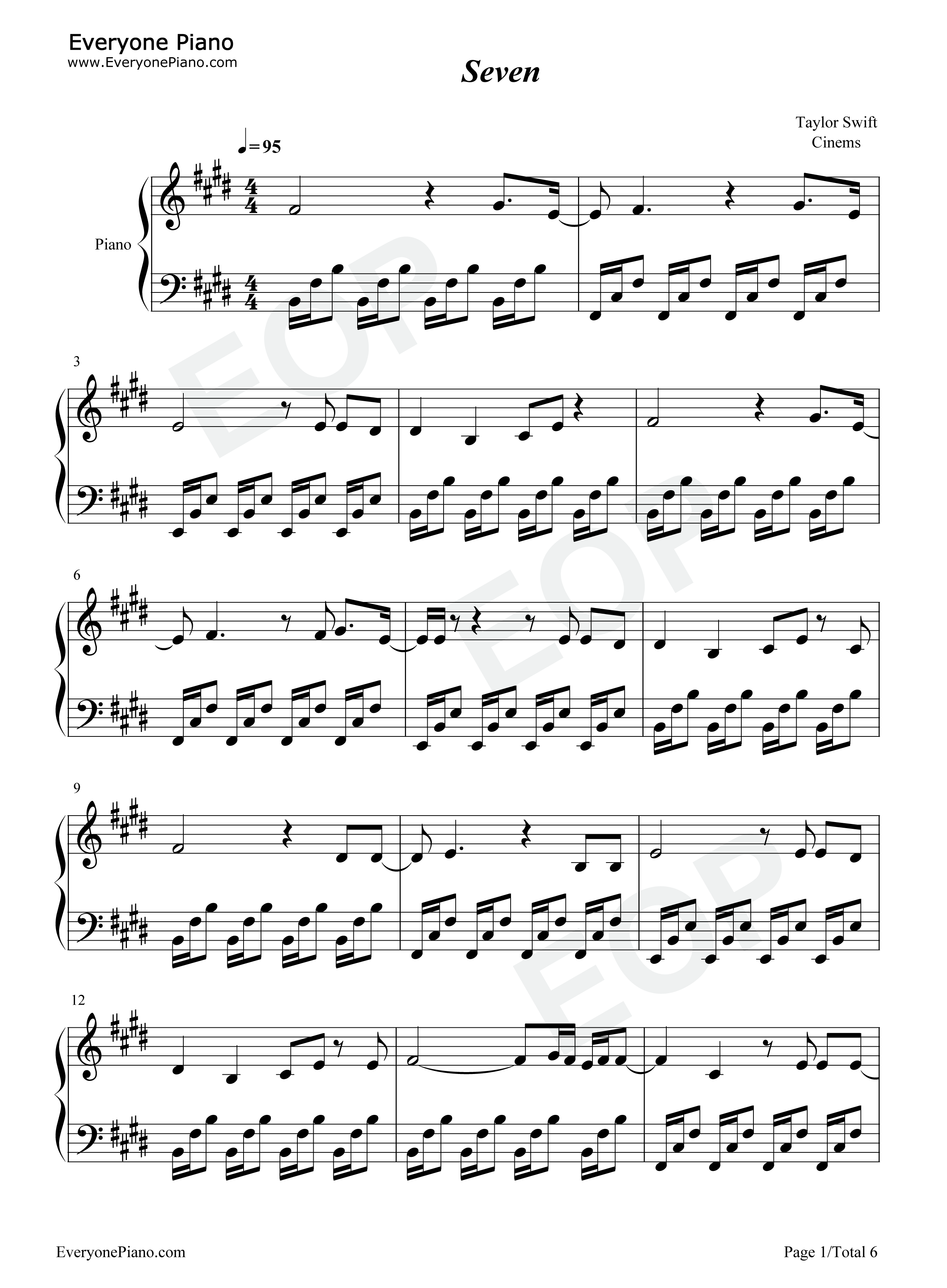 Seven钢琴谱_Taylor_Swift
