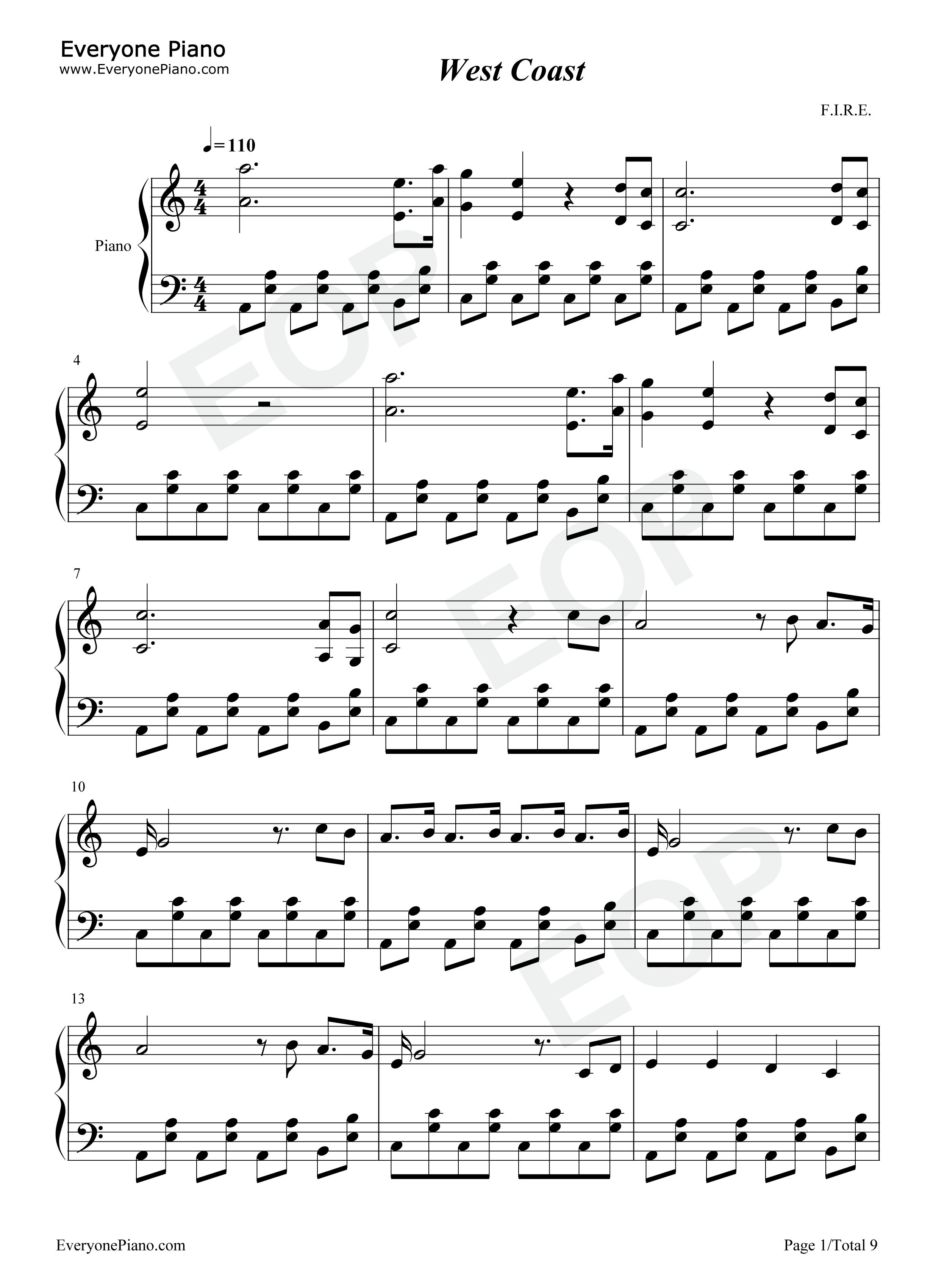 West_Coast钢琴谱_Imagine_Dragons