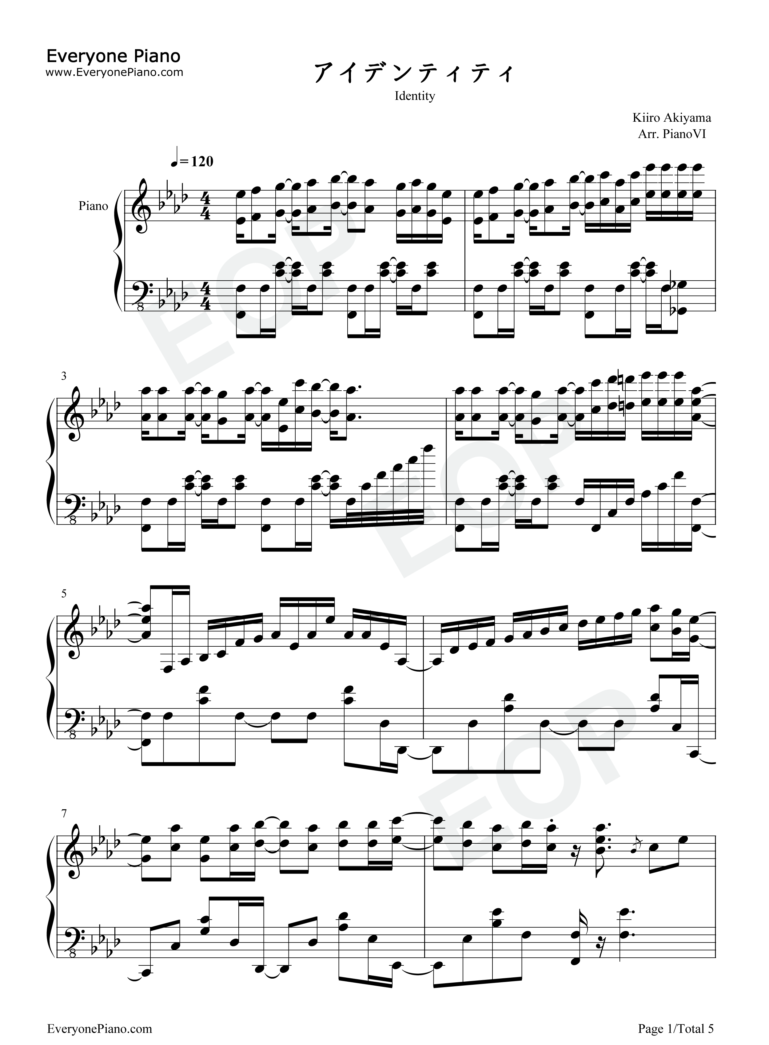 アイデンティティ钢琴谱_秋山黄色