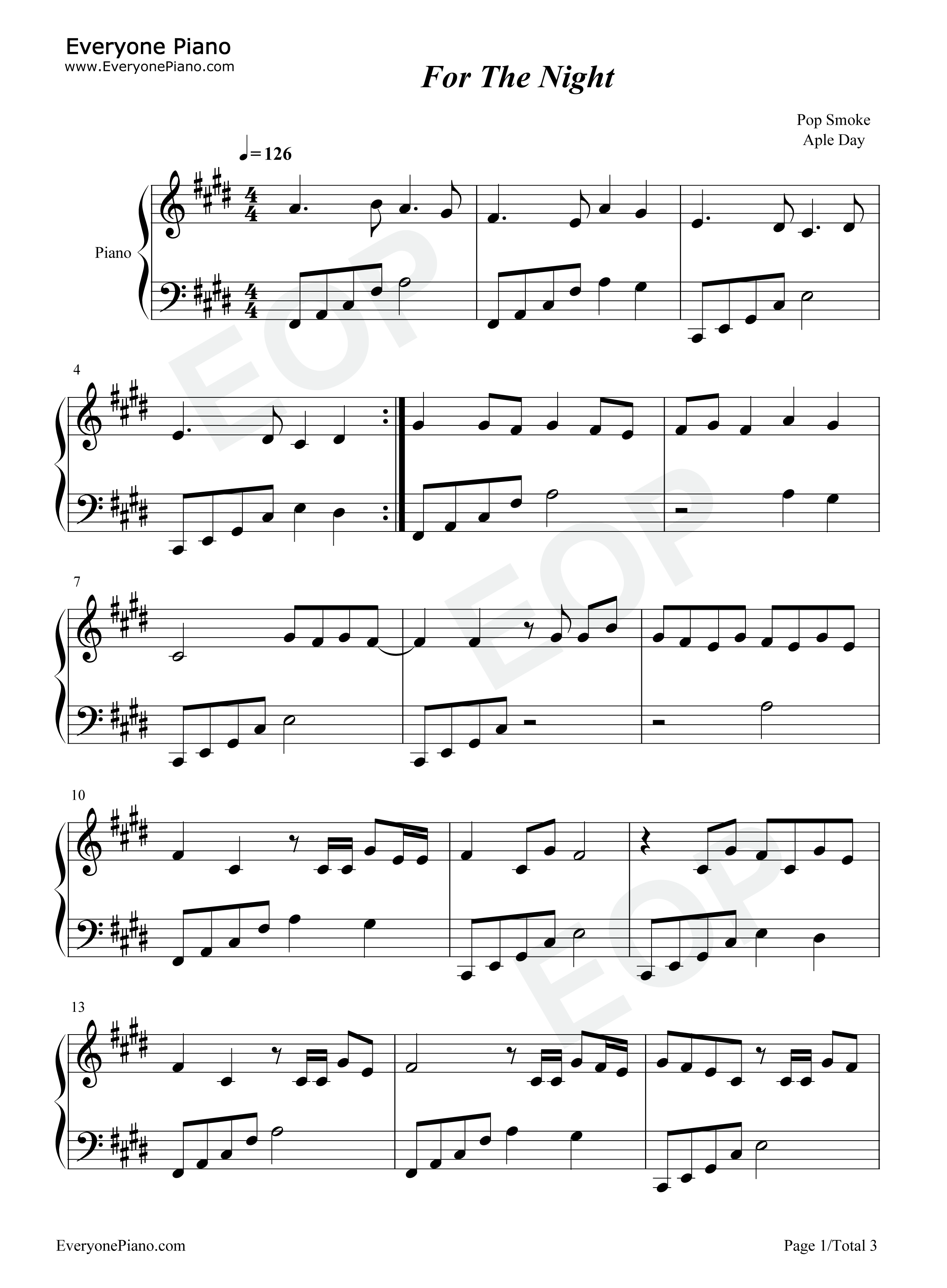 For_the_Night钢琴谱_Pop_Smoke_Lil_Baby_DaBaby