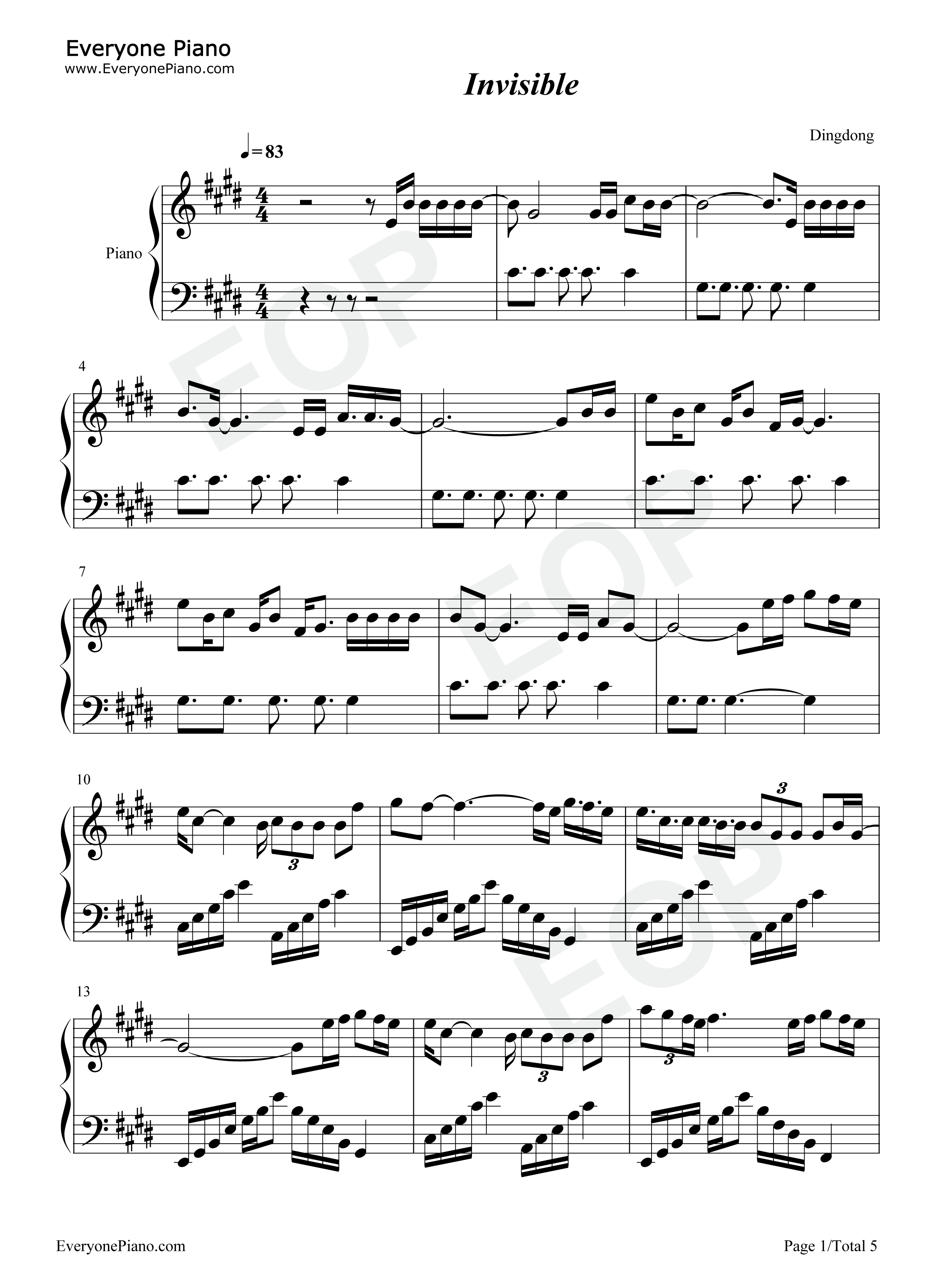 Invisible钢琴谱_Anna_Clendening