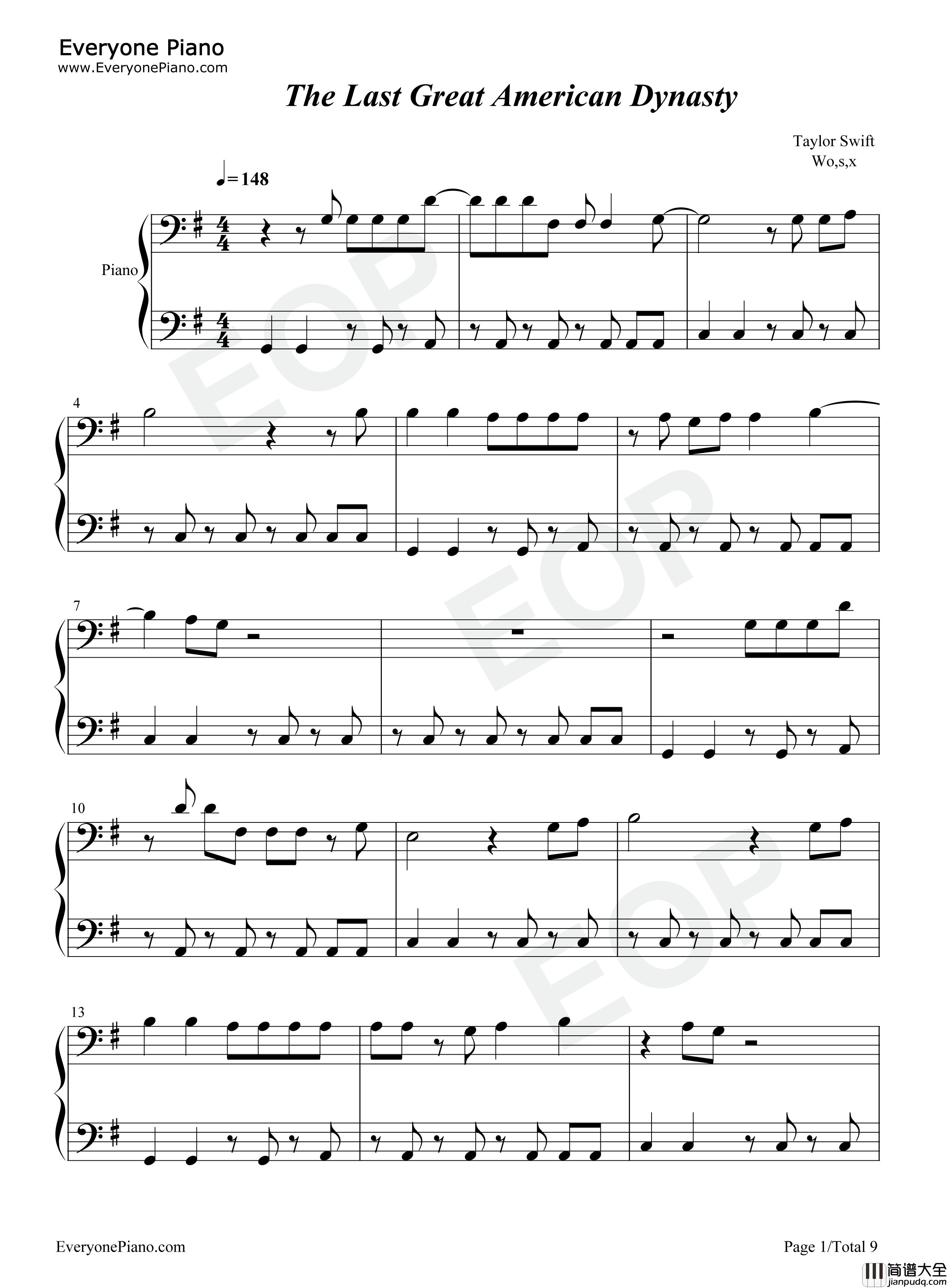 The_Last_Great_American_Dynasty钢琴谱_Taylor_Swift