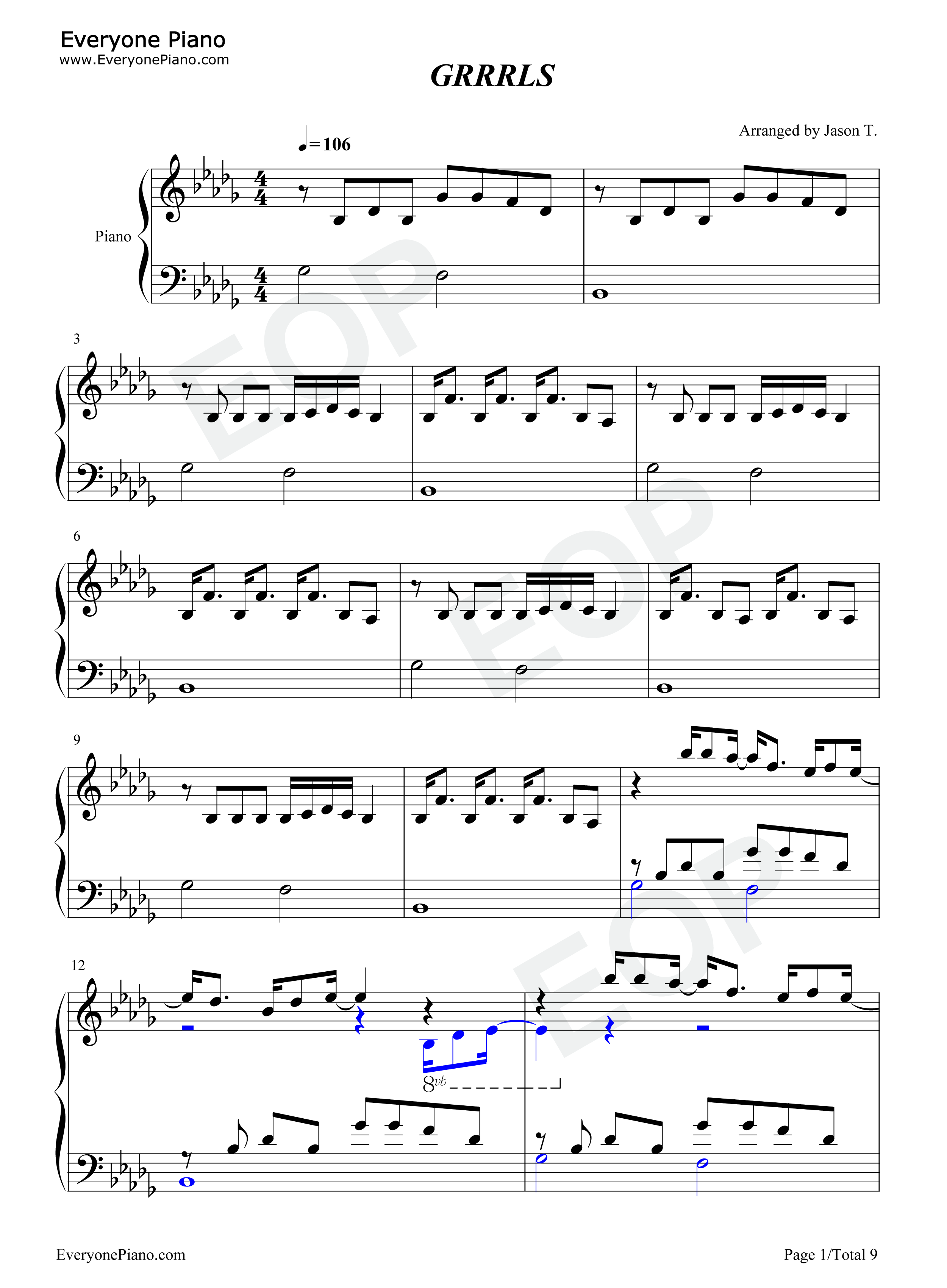 Grrrls钢琴谱_AViVA