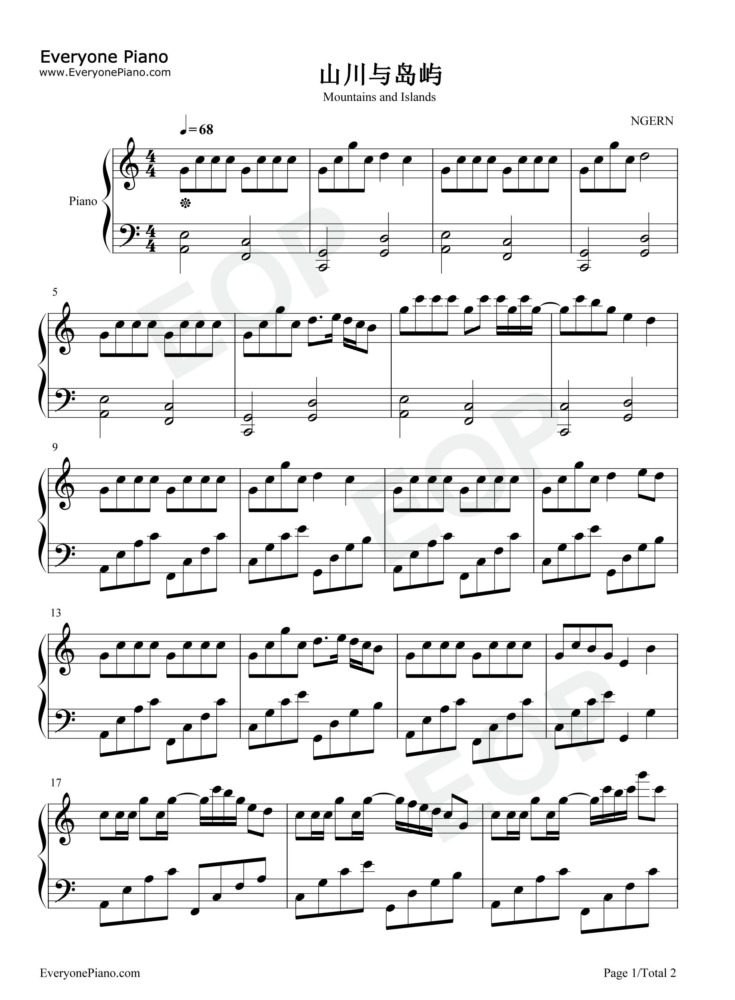 山川与岛屿钢琴谱_Hea2t