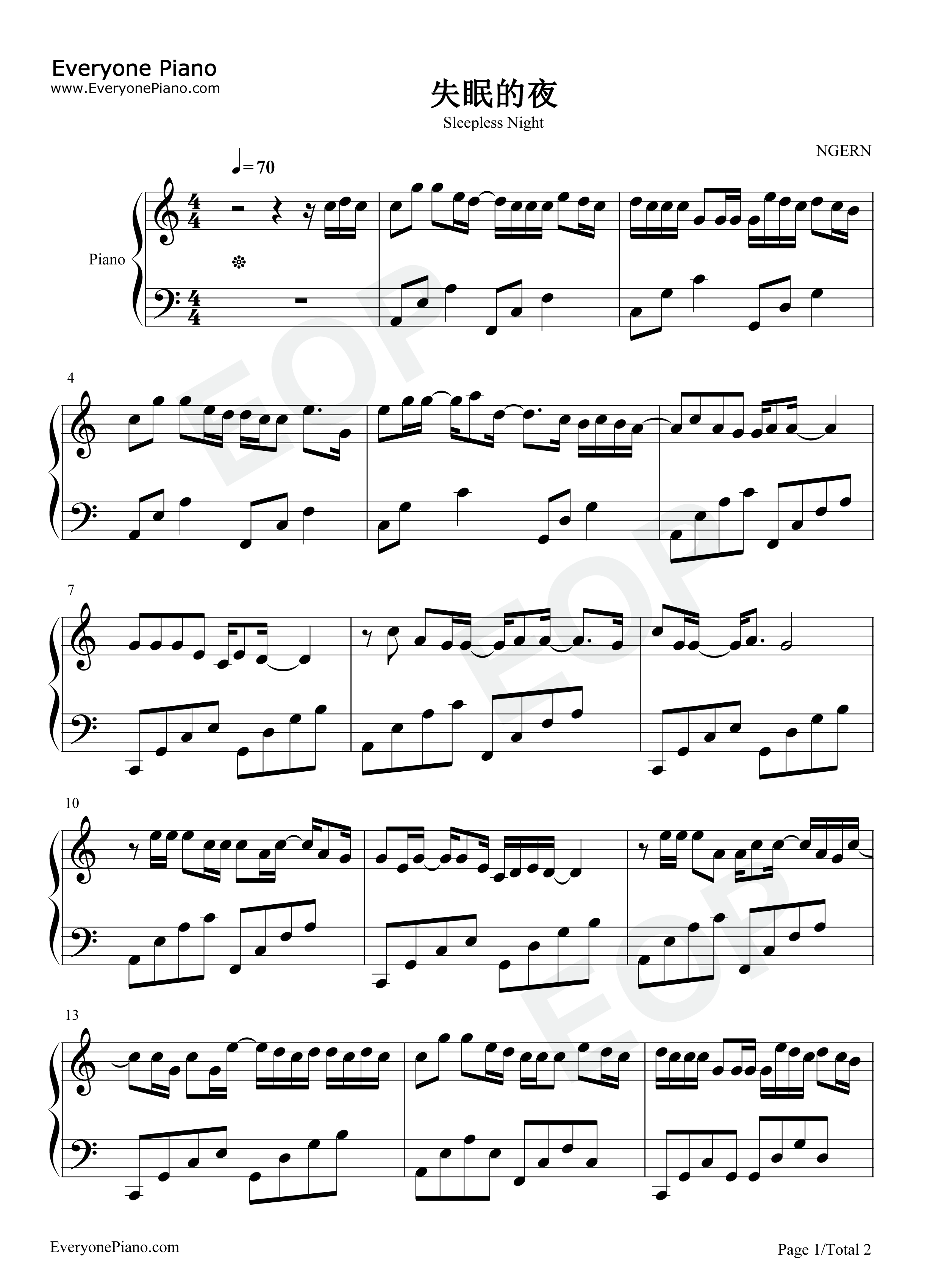 失眠的夜钢琴谱_宋孟君