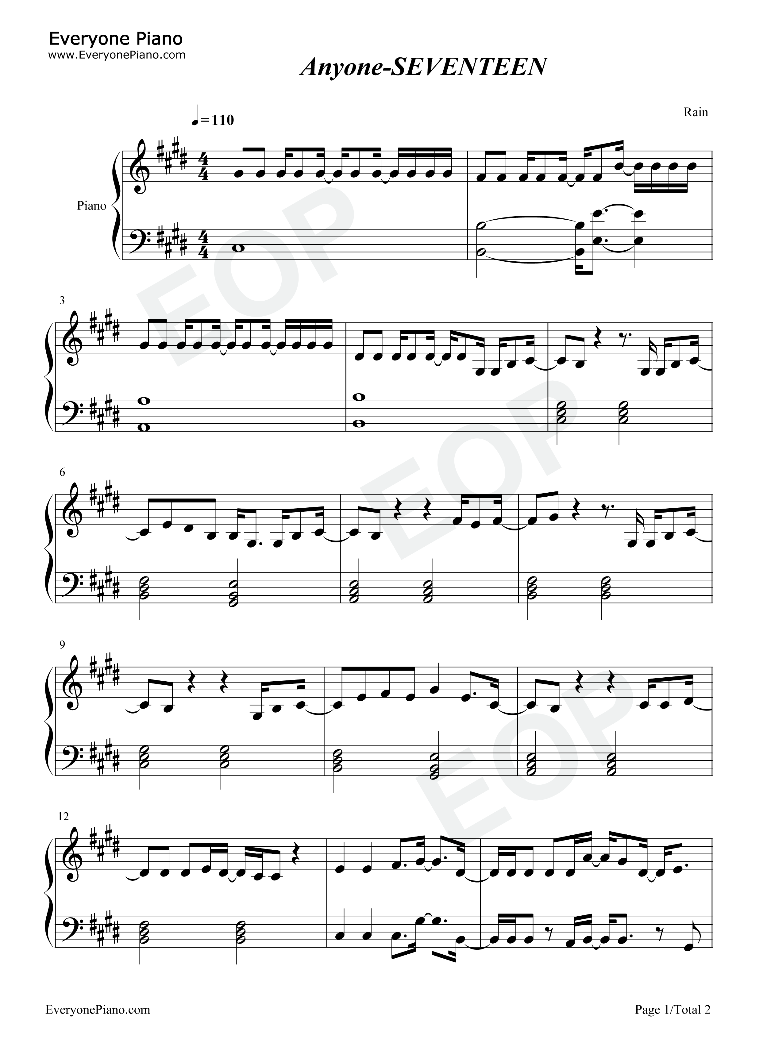 Anyone钢琴谱_Seventeen
