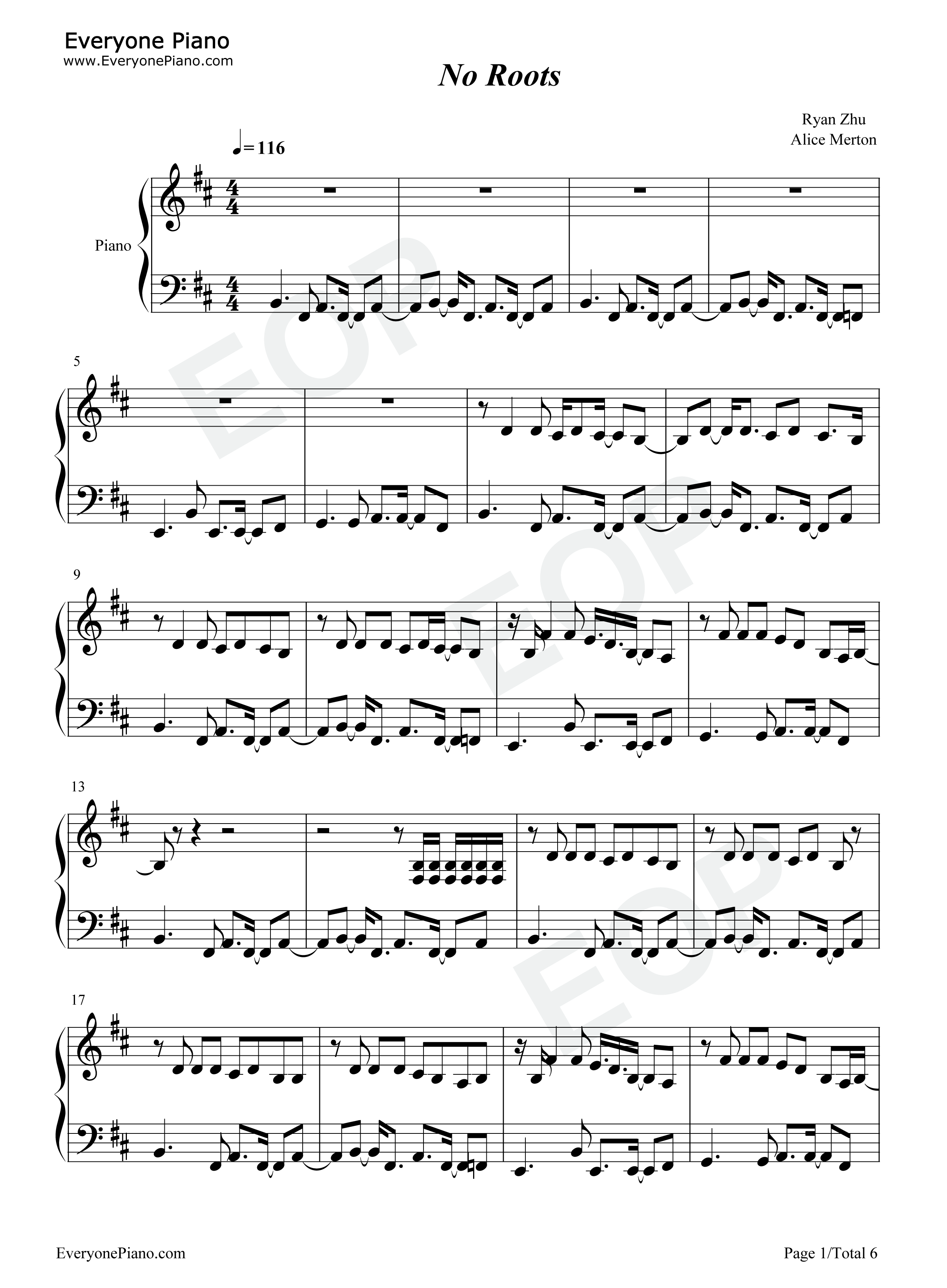 No_Roots钢琴谱_Alice_Merton