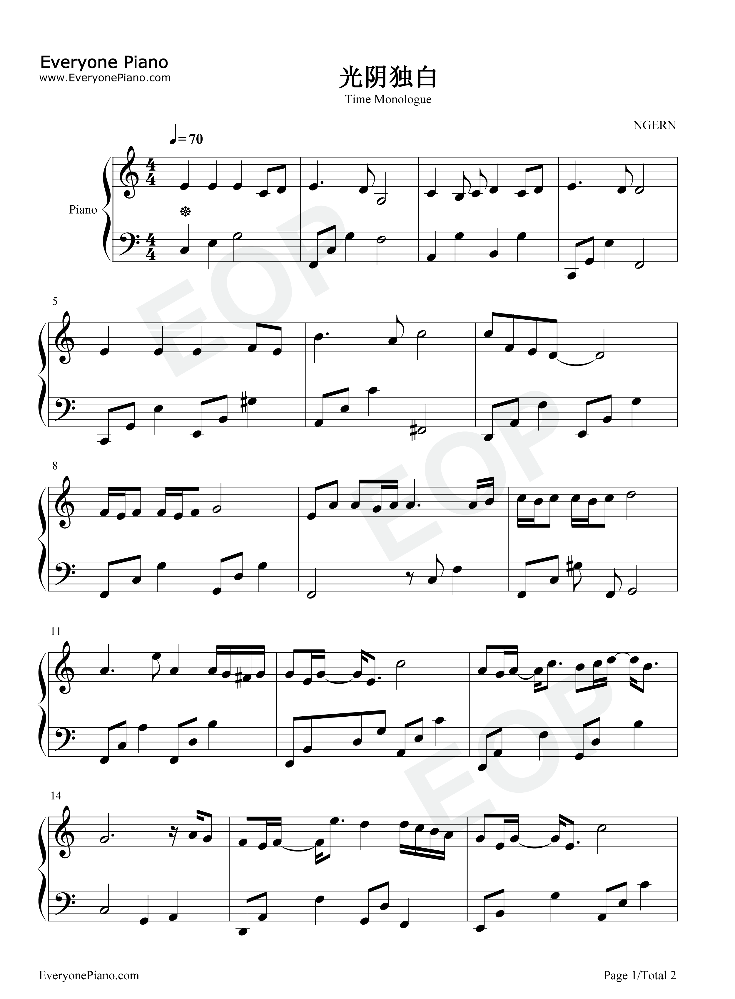 光阴独白钢琴谱_徐佳莹