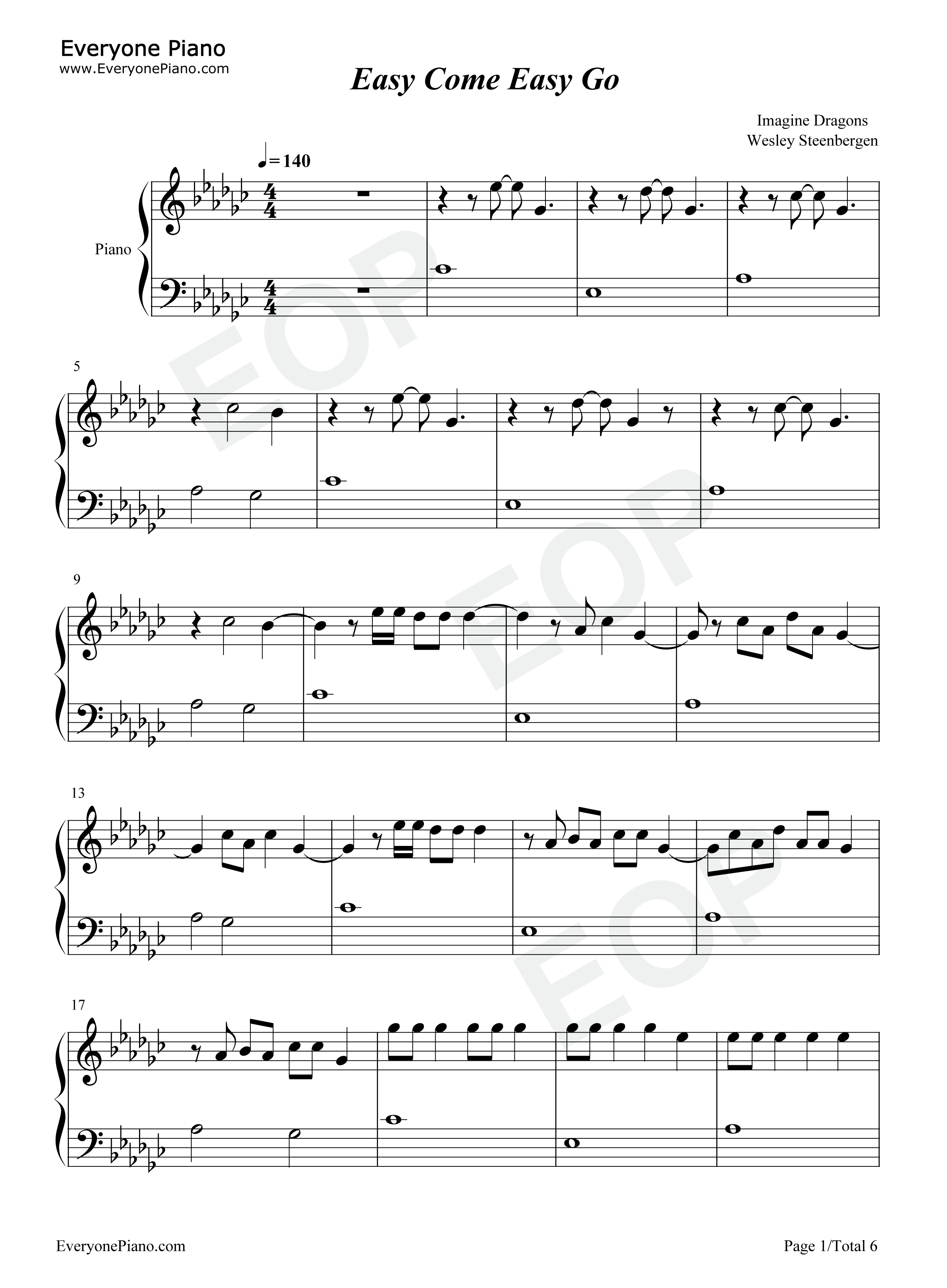 Easy_Come_Easy_Go钢琴谱_Imagine_Dragons