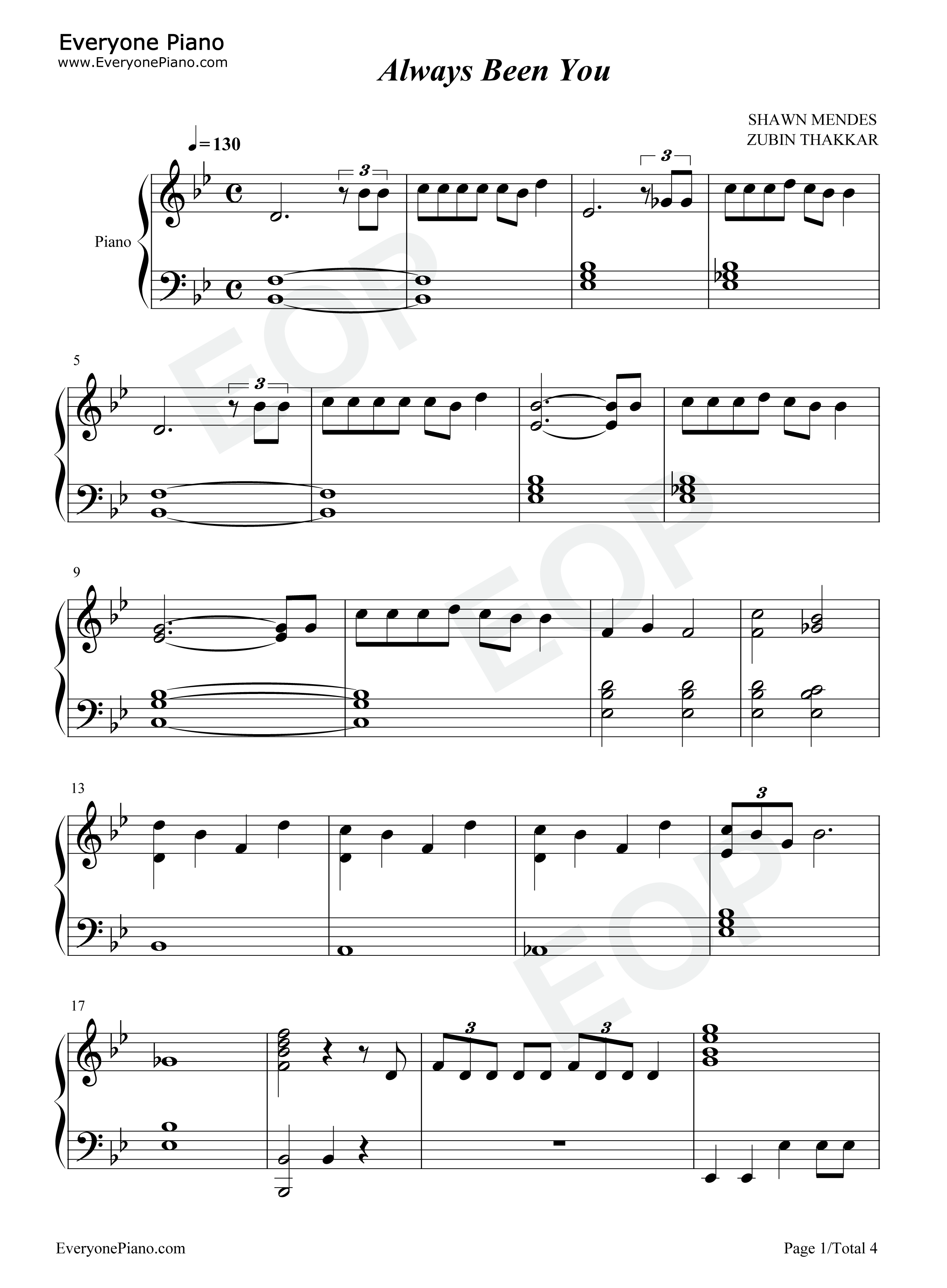 Always_Been_You钢琴谱_Shawn_Mendes