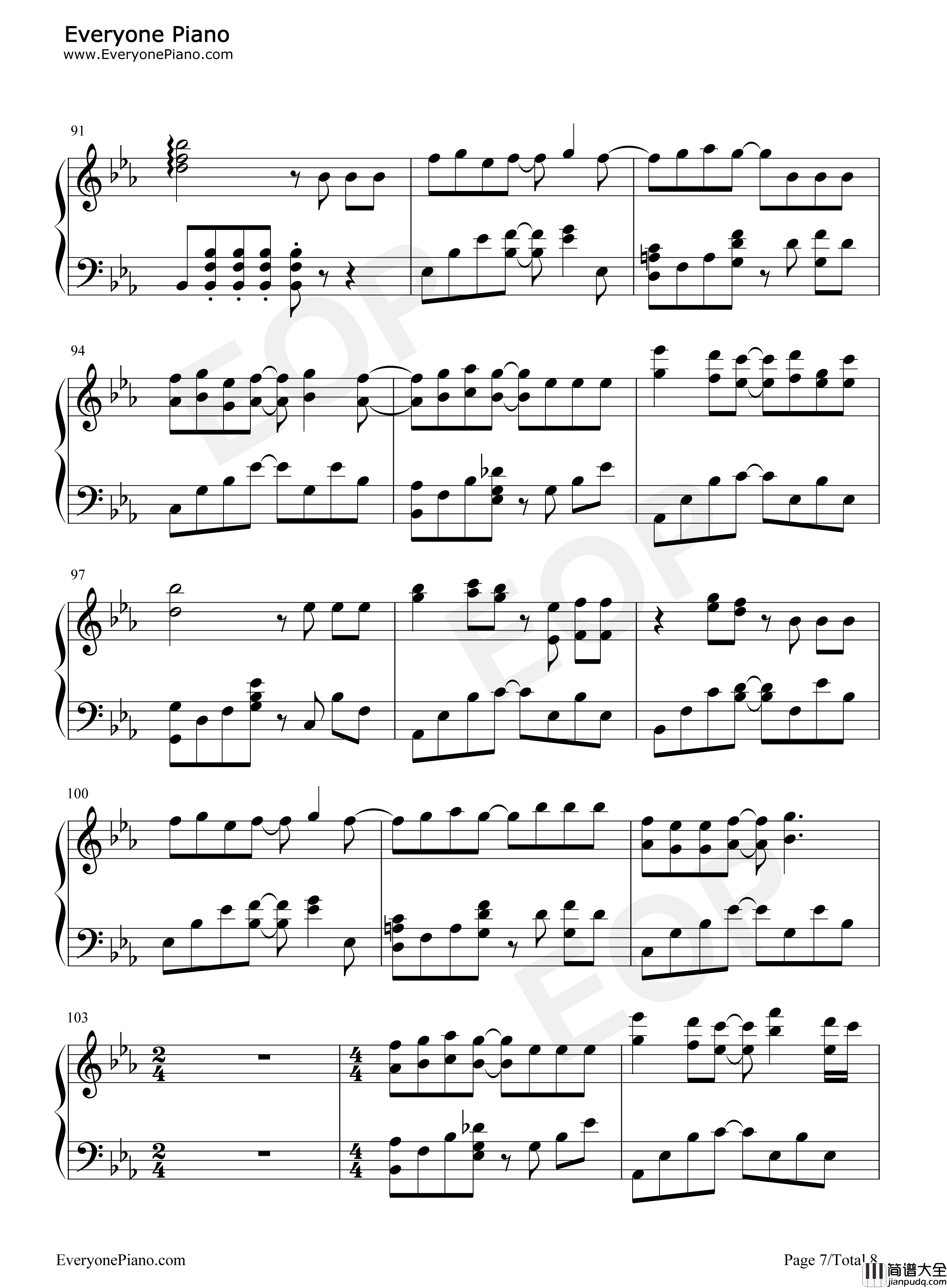 傻笑钢琴谱_周杰伦_袁咏琳