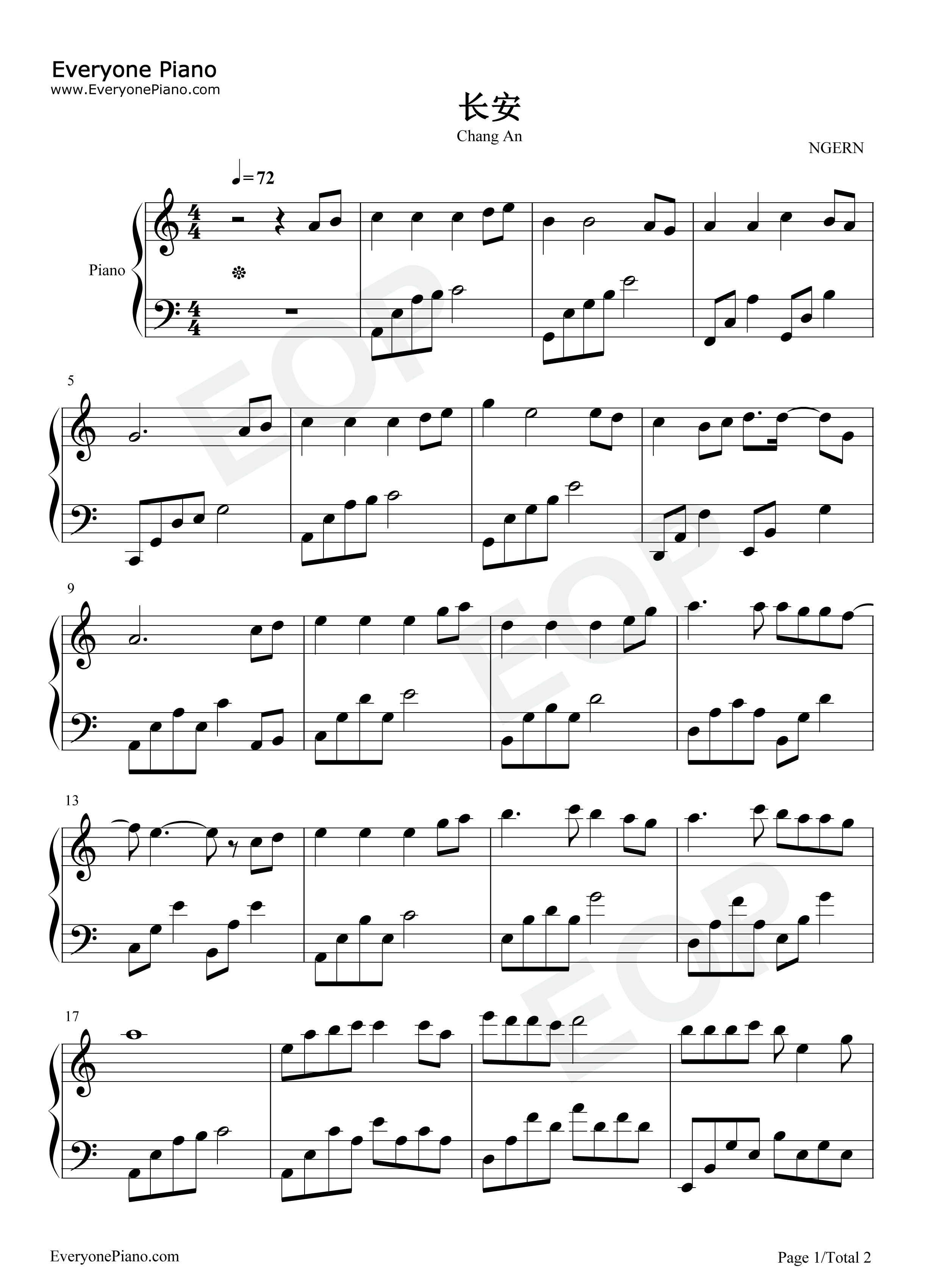 长安钢琴谱_摩登兄弟刘宇宁