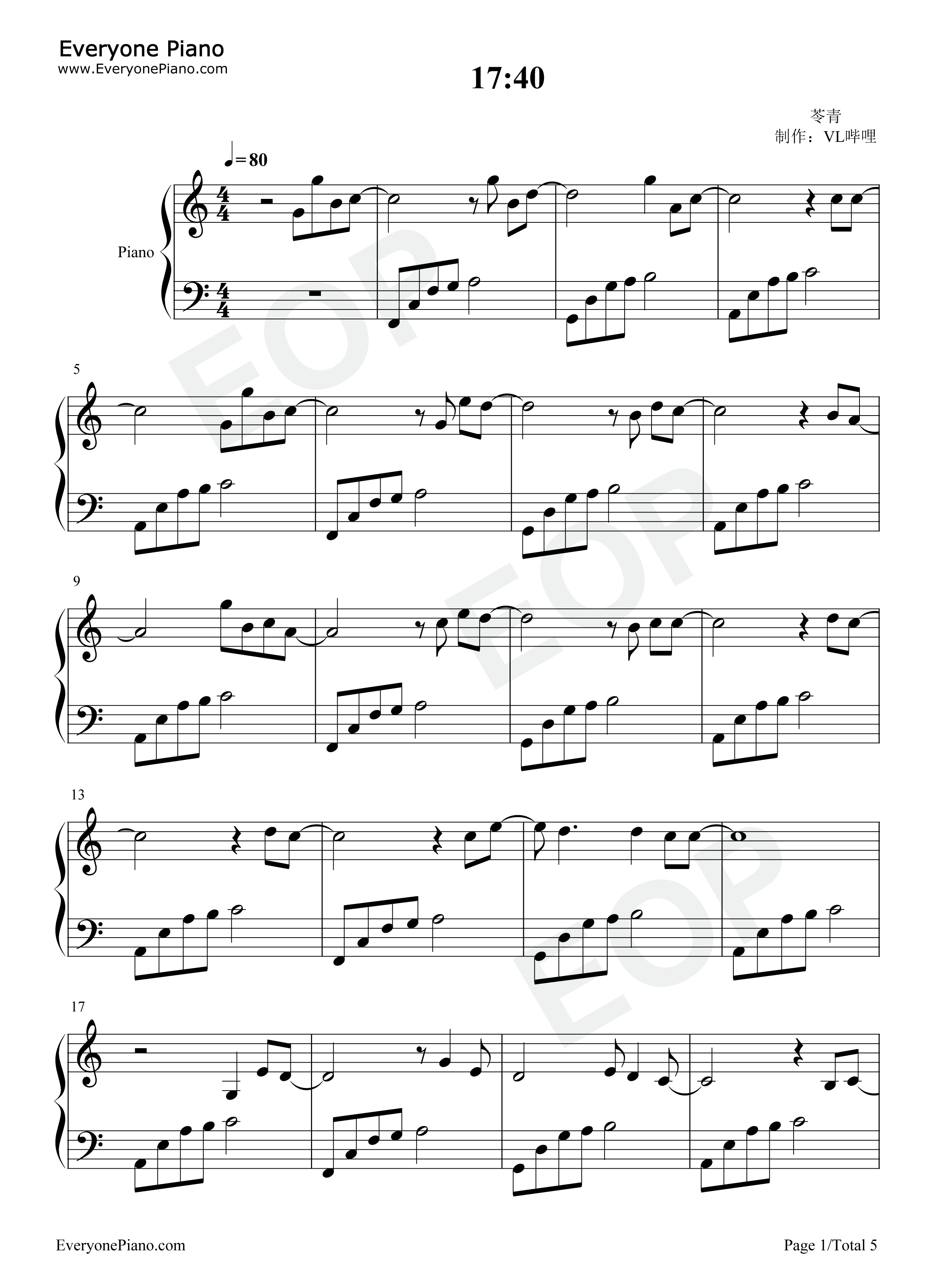 17_40钢琴谱_AniFace