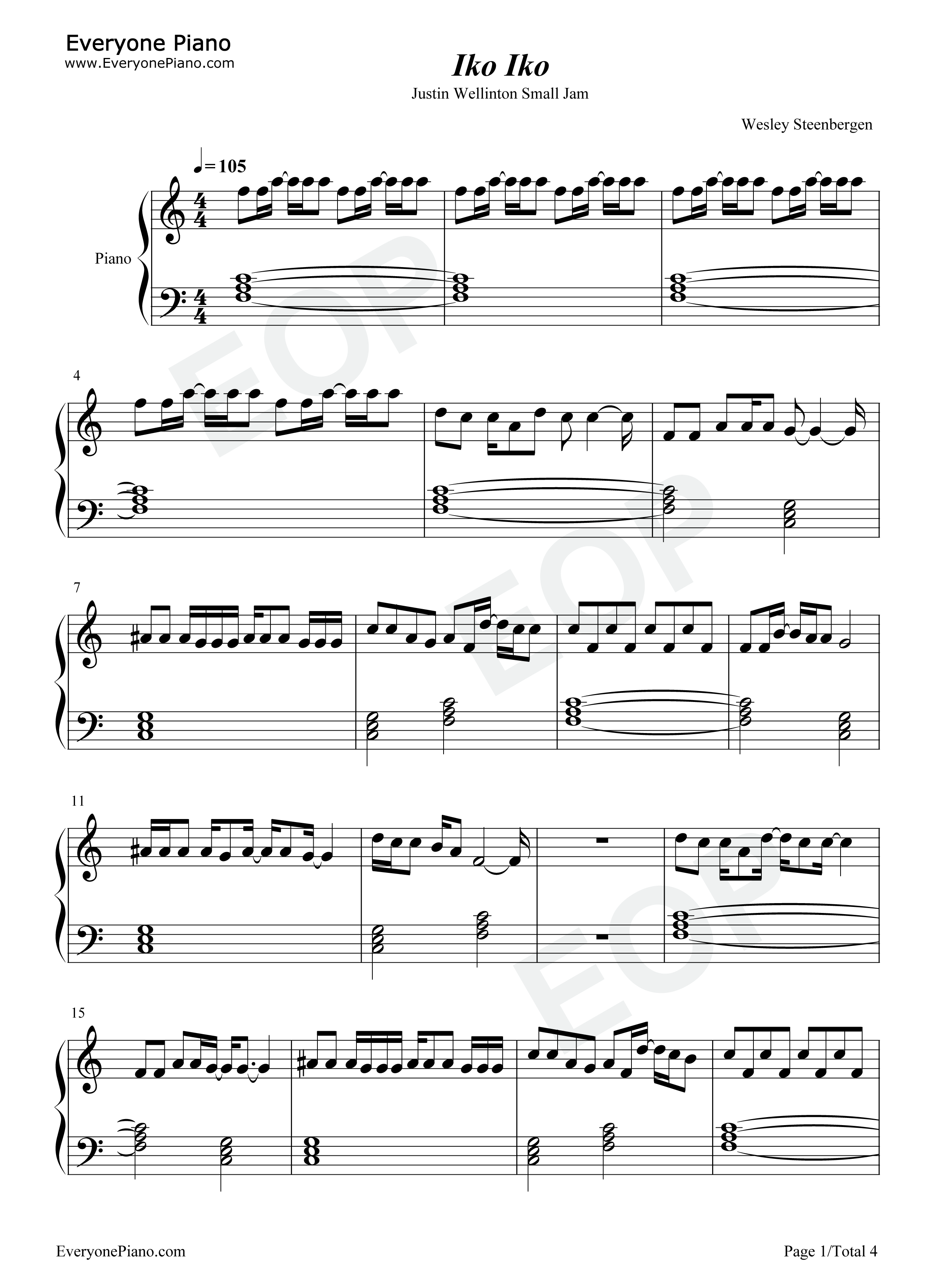 Iko_Iko钢琴谱_Justin_Wellington_Small_Jam