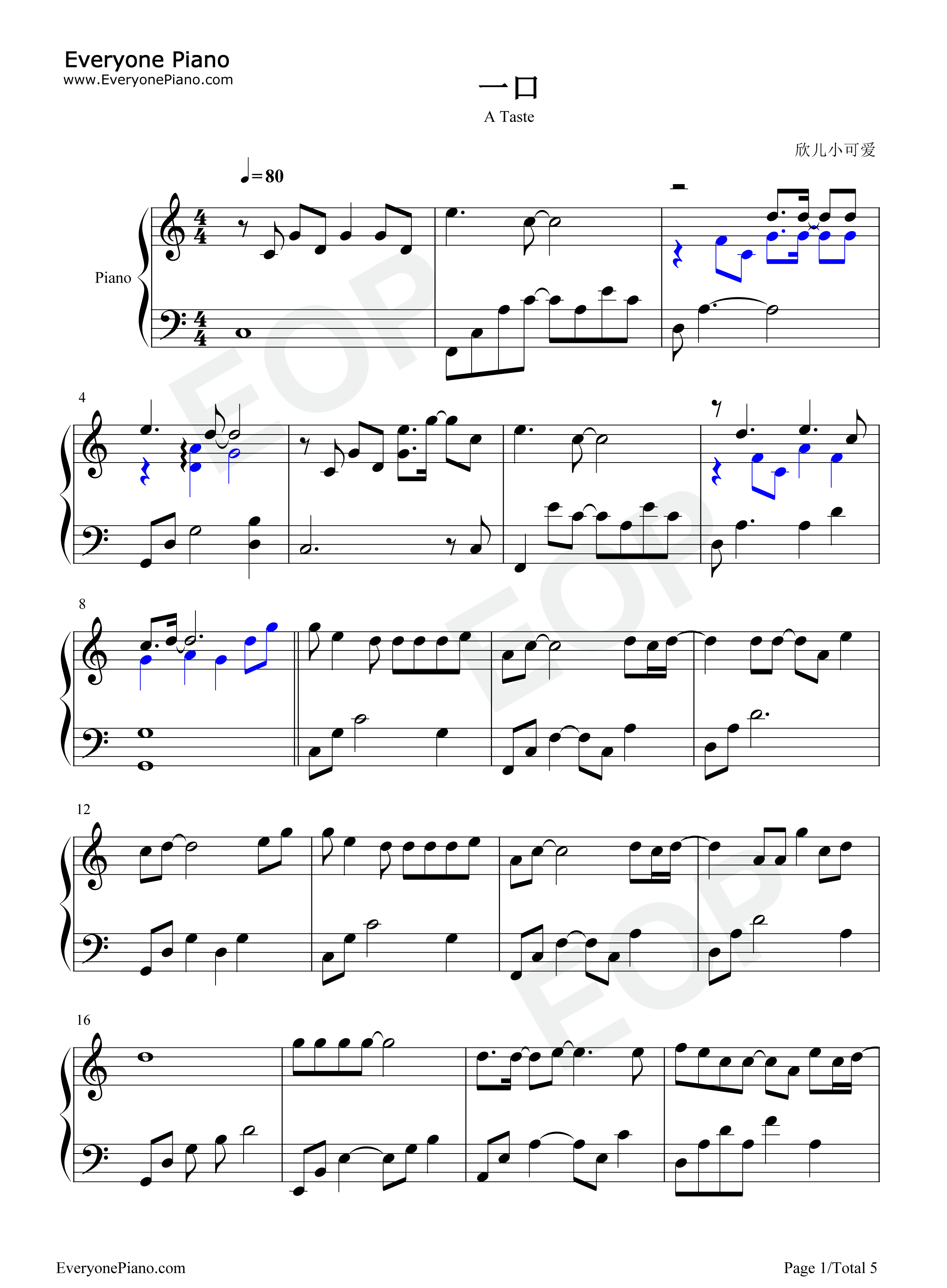 一口钢琴谱_陈雪凝