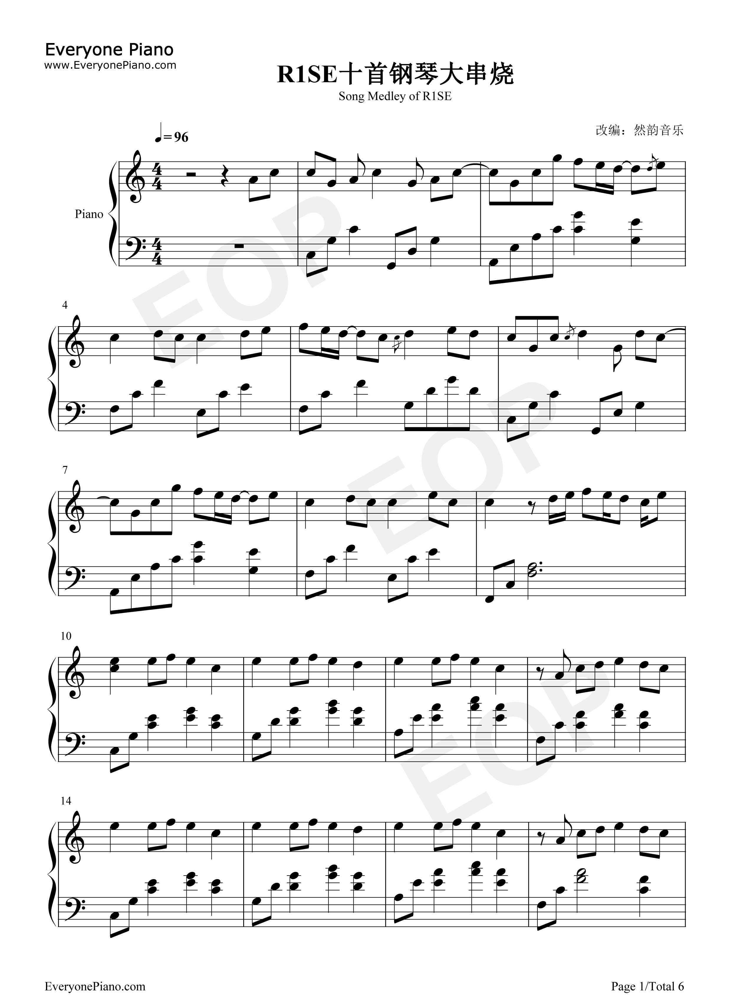 R1SE十首钢琴大串烧钢琴谱_R1SE