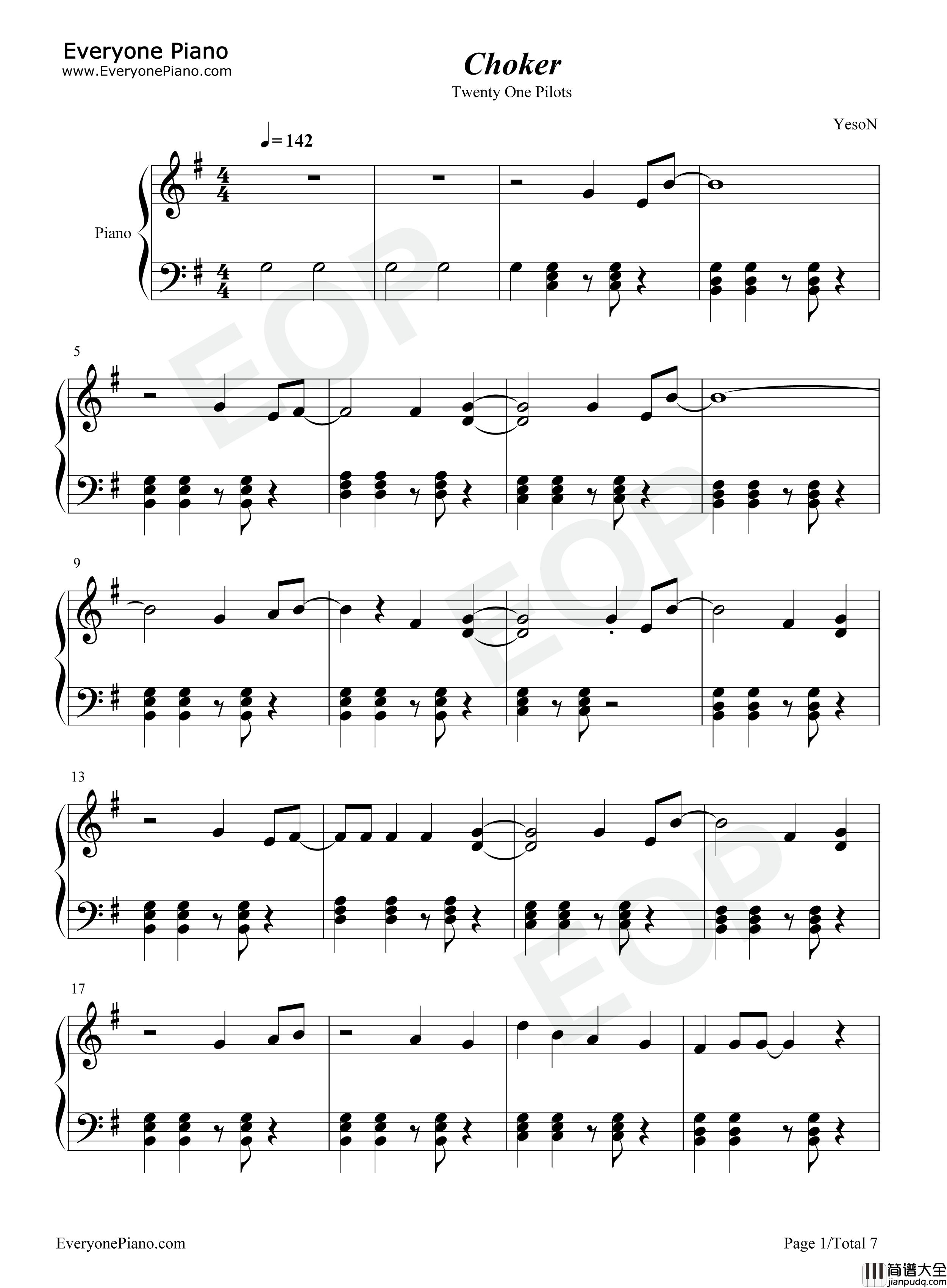 Choker钢琴谱_Twenty_One_Pilots